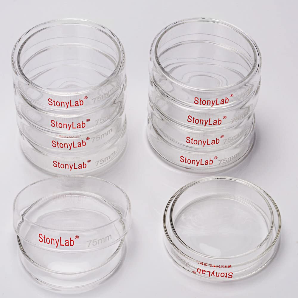 Stonylab 10-Pack Glass Petri Dishes, 75x15mm Autoclavable Borosilicate Glass Cell Culture Dishes with Clear Lid - Ideal for Laboratory Experiments, Microbiology Studies & Science Projects