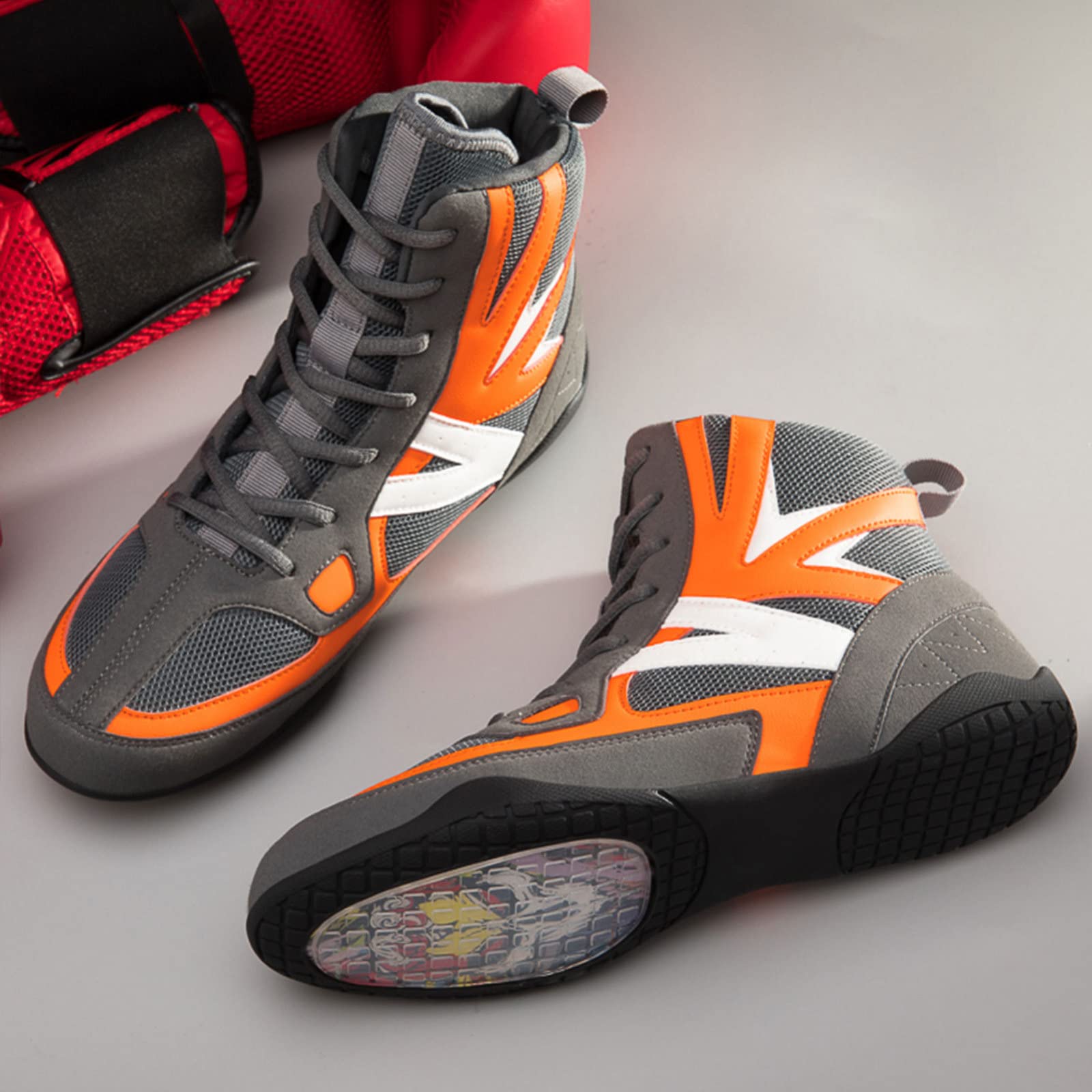 EMDPBD High Top Men's Boxing Shoes - Non-Slip, Breathable Wrestling & Training Shoes for Professional Sparring Boxers (Orange, Size 12) - Perfect for Boxing Gyms, MMA Training & Combat Sports