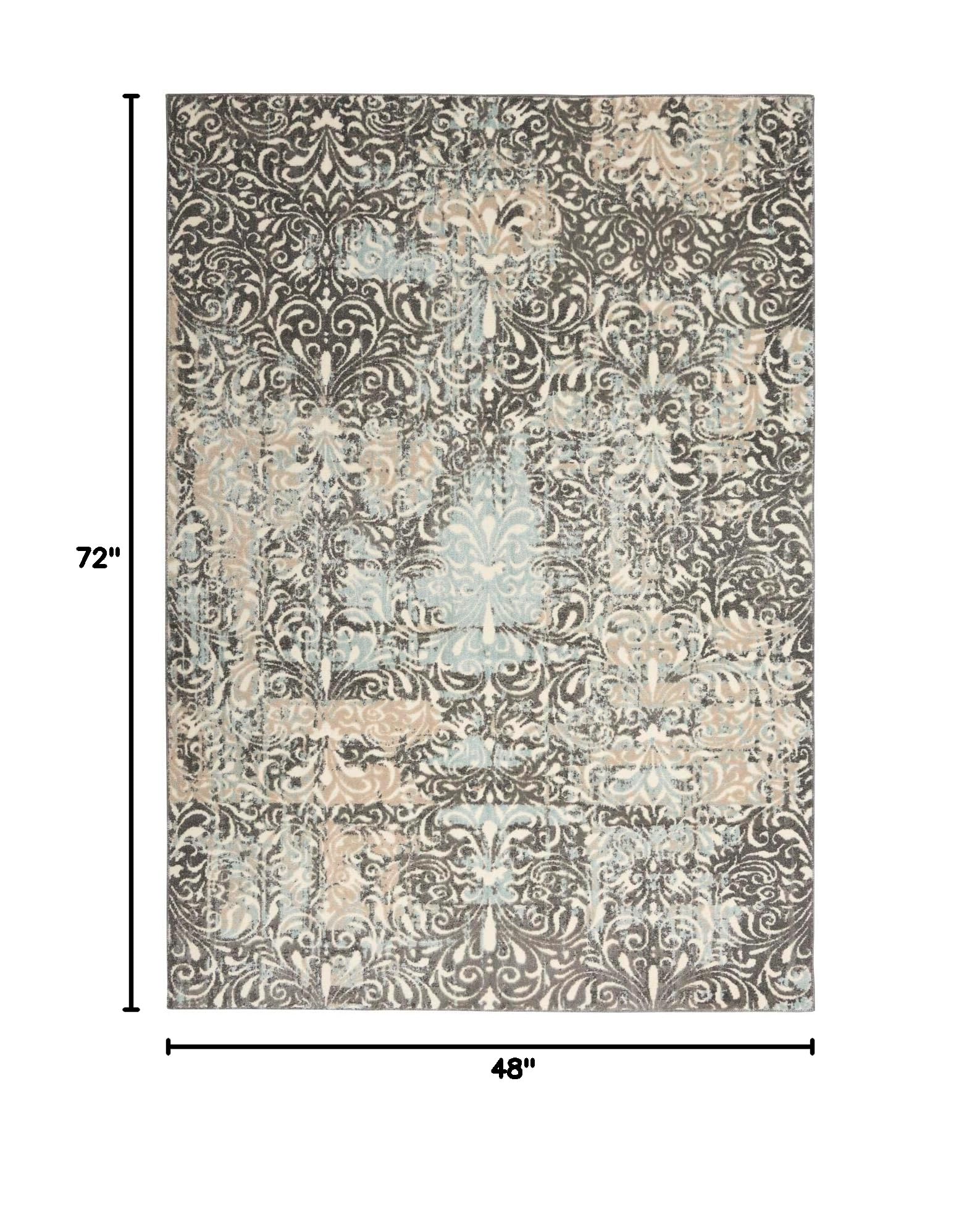 Nourison Soma Modern & Contemporary 4' x 6' Area Rug in Charcoal Teal Ivory - Easy Cleaning, Non-Shedding, Stain Resistant - Perfect for Bedroom, Living Room, Dining Room & Kitchen Decor