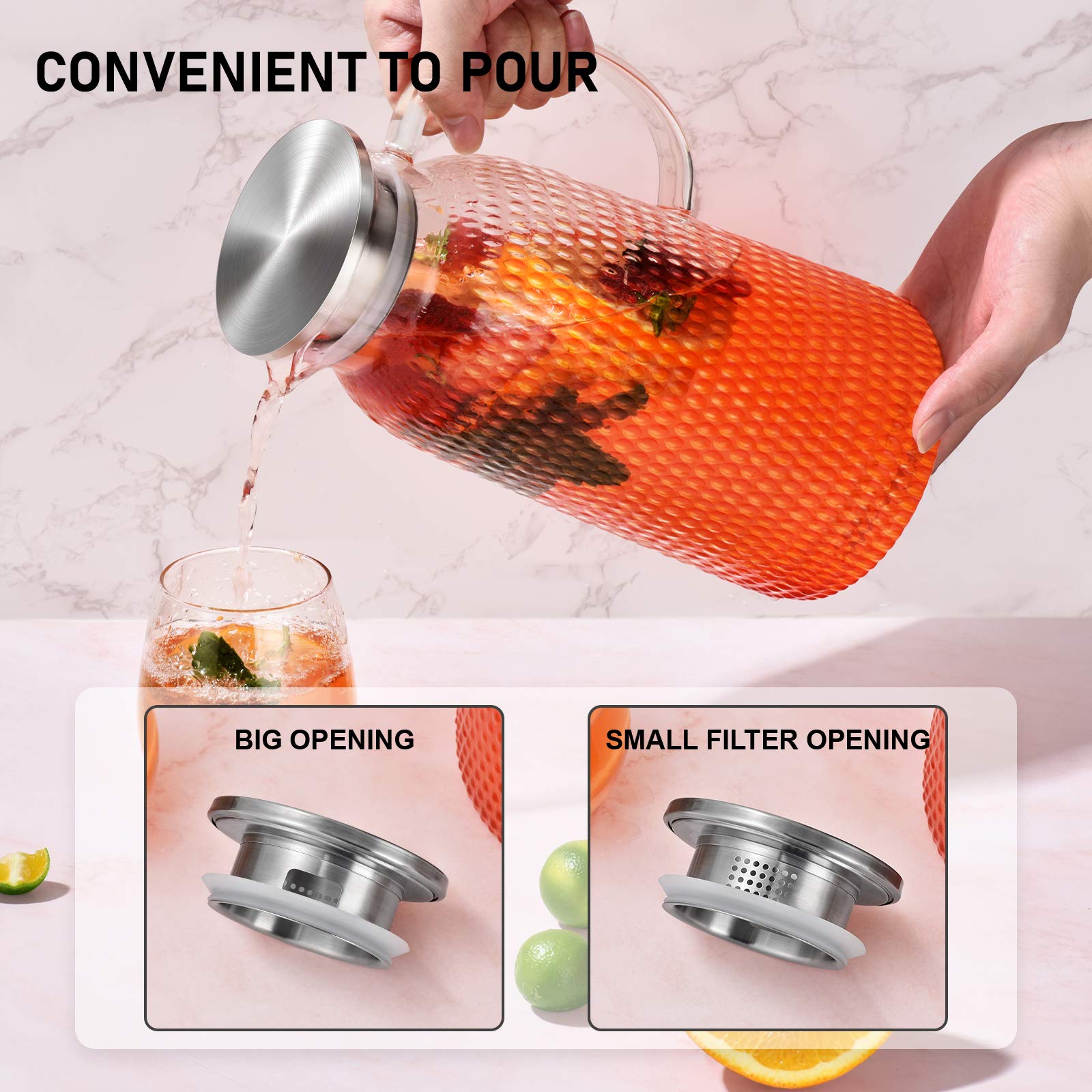 Aofmee 80oz Glass Pitcher with Lid - Heat Resistant Carafe for Iced Tea, Lemonade, Juice & Milk - Perfect for Sun Tea, Cold & Hot Beverages - Easy Clean Pitcher for Kitchen, Dining & Outdoor Entertaining