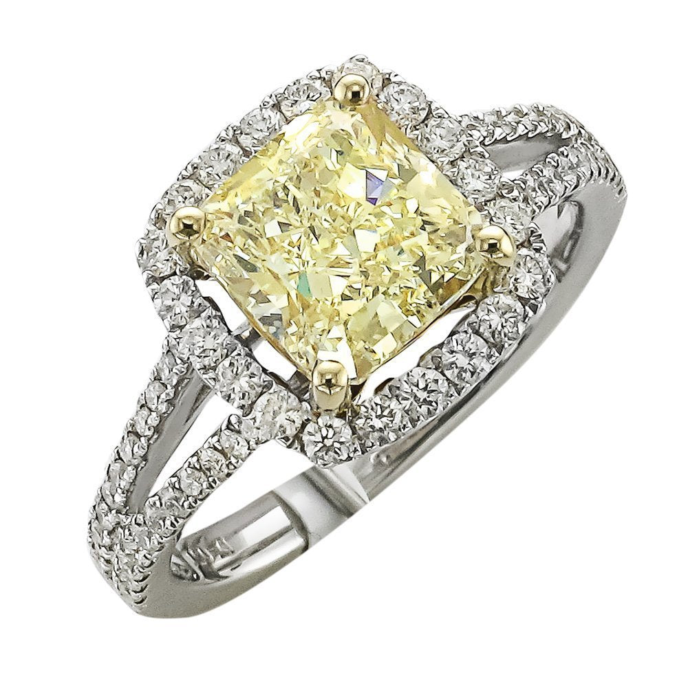 2.53 Carat Fancy Yellow Halo Split Shank Diamond Engagement Ring for Women - Perfect for Proposals, Anniversaries & Special Occasions