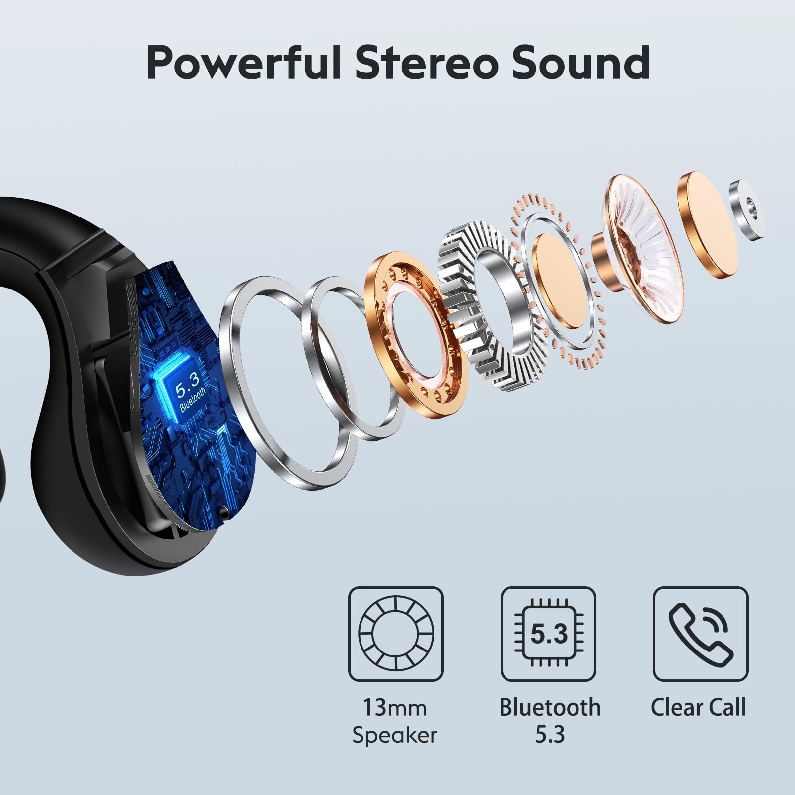 Open Ear Clip-On Wireless Bluetooth Headphones - Comfortable Secure Fit Sports Earbuds with Long Battery Life & Digital Display Charging Case (Black) - Perfect for Running, Gym Workouts & Outdoor Activities