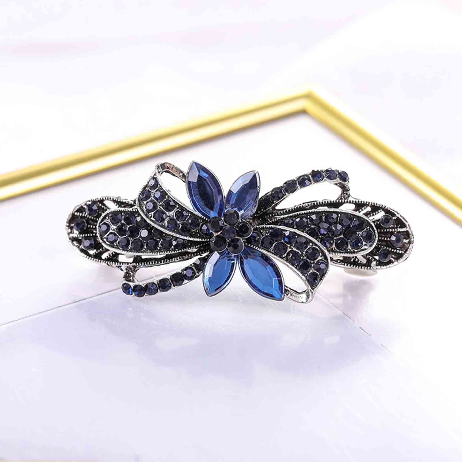 Elegant Rhinestone Wedding Hair Clip - Blue Crystal Bridal Hair Barrette for Women & Girls | Shimmering Bride Headpiece, Sapphire Crystal Hair Accessory for Weddings, Prom, Parties & Special Occasions