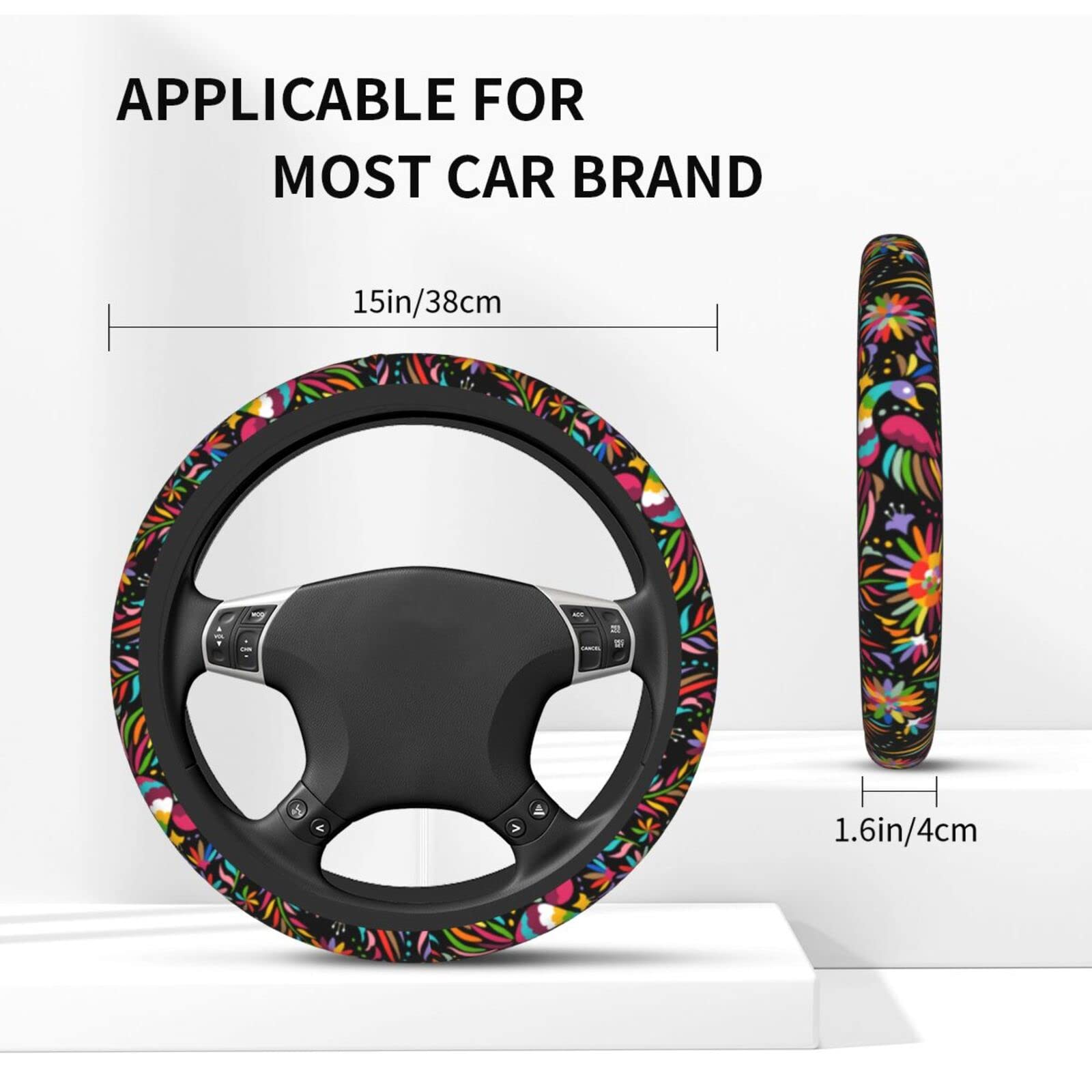 Universal 15 Inch Mexican Bird Flower Steering Wheel Cover - Mexico Print Neoprene Car Wheel Protector - Cute Automotive Accessories for Cars, Trucks & SUVs - Perfect for Road Trips & Daily Commutes
