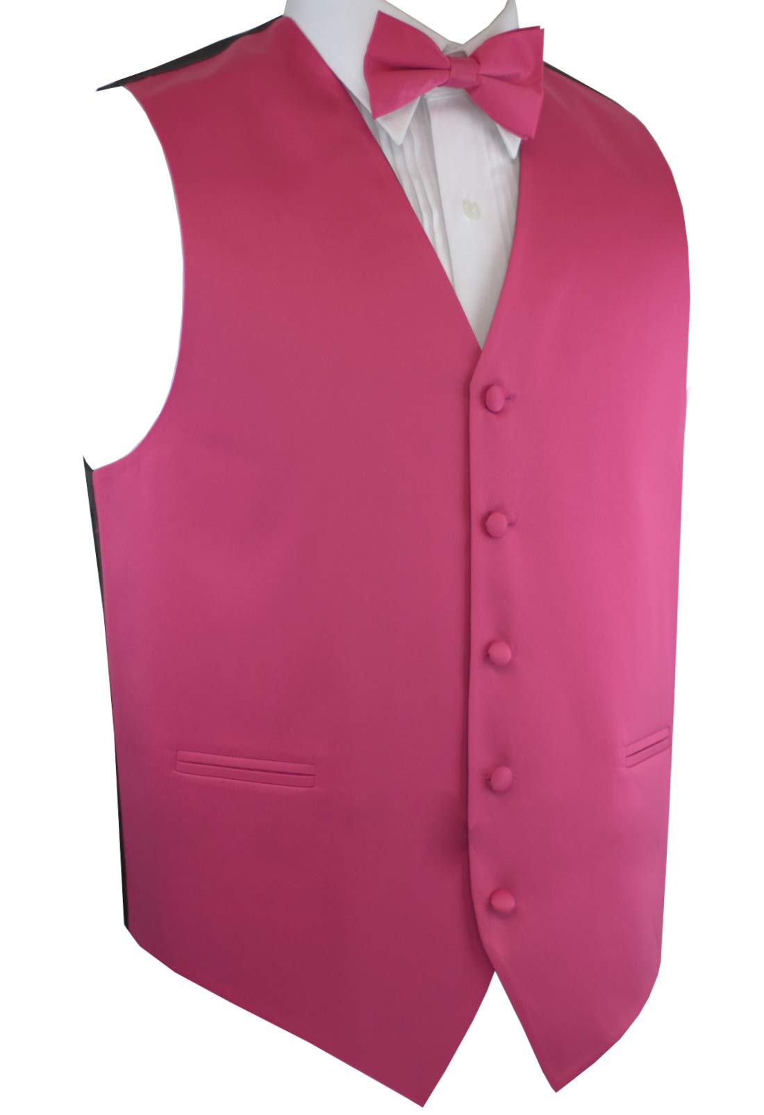 Italian Design Men's Tuxedo Vest with Bow Tie & Pocket Square Set - Fuchsia Formal Wear for Weddings, Prom & Black Tie Events