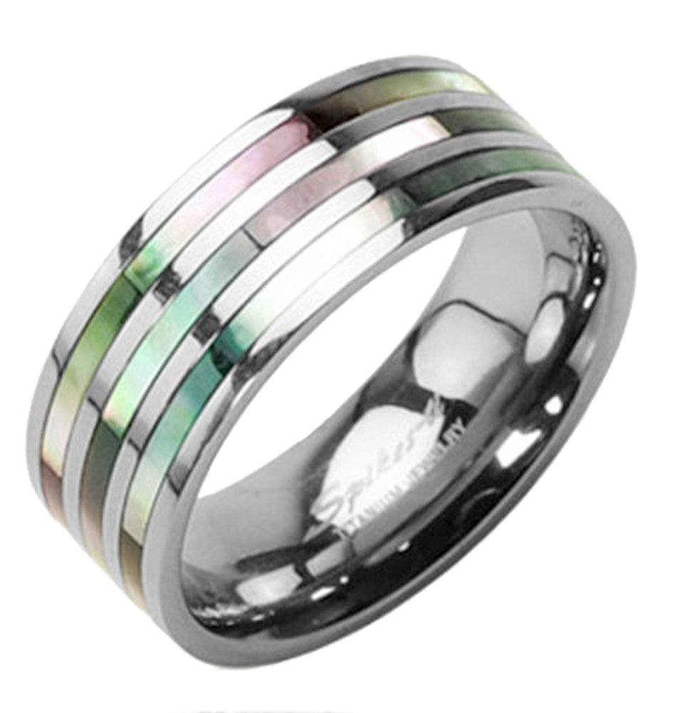 Rainbow Abalone Inlay Titanium Steel Ring - LGBTQ+ Pride Wedding Band, Engagement Ring for Men & Women - Perfect for Pride Events, Proposals & Anniversary Gifts
