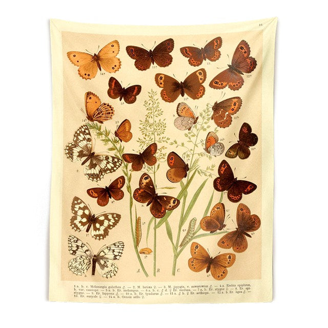 Butterfly Species Botanical Tapestry Wall Hanging - Nature Inspired Home Decor for Living Room, Bedroom & Office