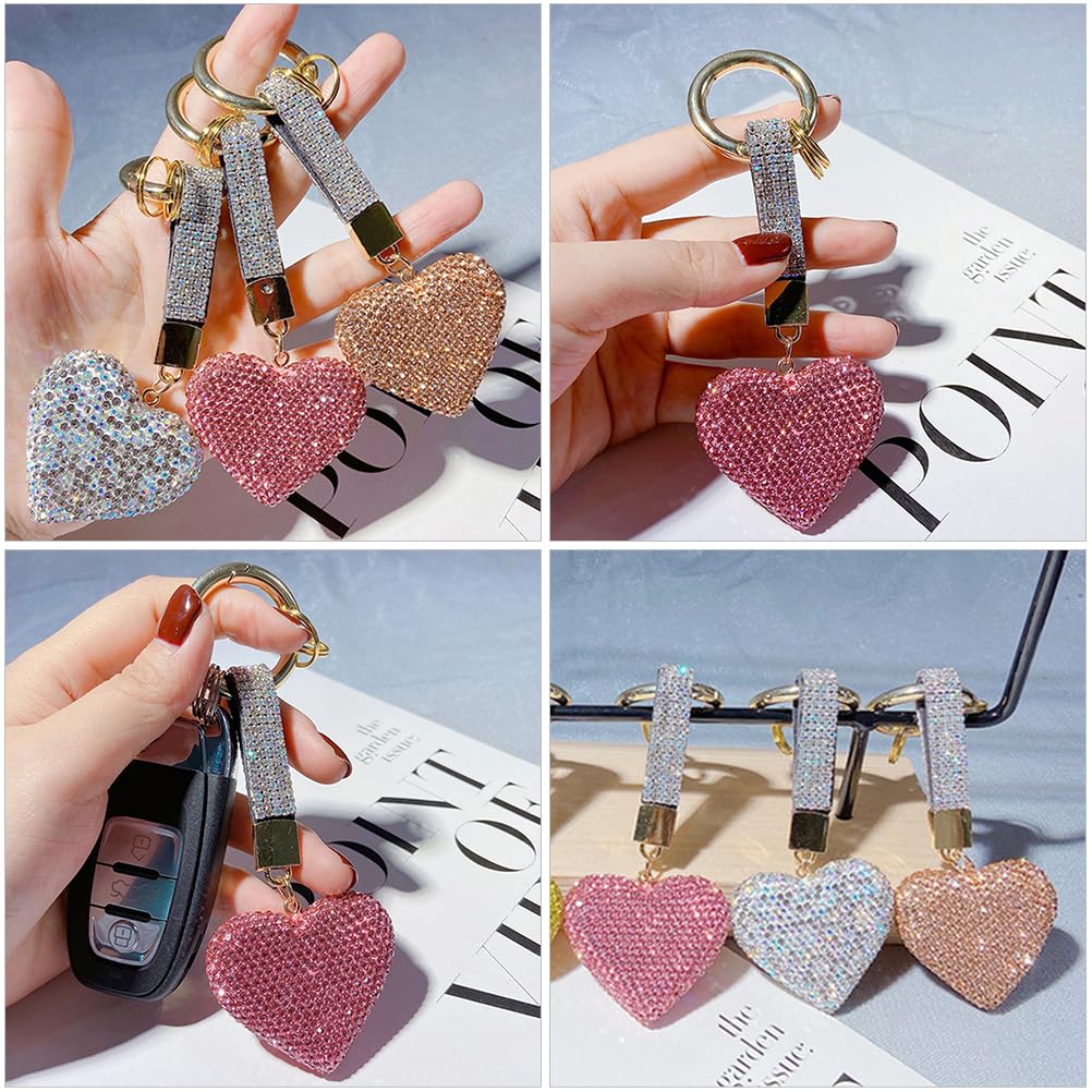 VALICLUD Rhinestone Sparkly Heart Keychain - Shiny Bag Charm Pendant for Women, Handbags, Backpacks & Car Decor - Perfect Gift for Valentine's Day, Birthday & Party Favors