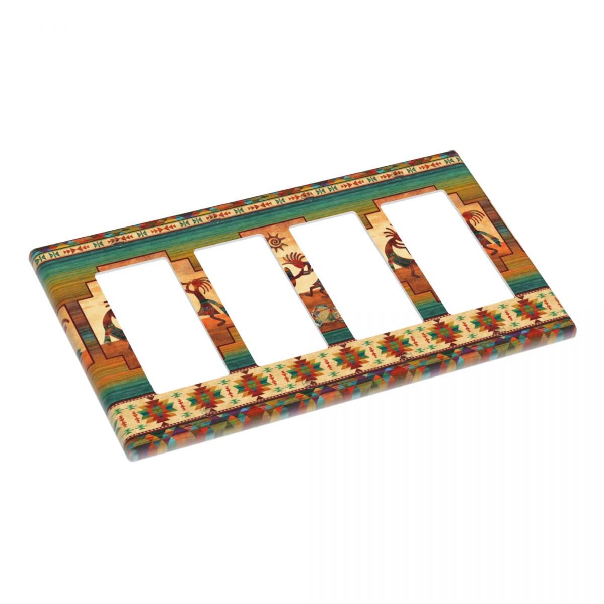 Southwest Native American Kokopelli 4-Gang Rocker Light Switch Cover - Decorative Quad Wall Plate for Home & Office - 4.5