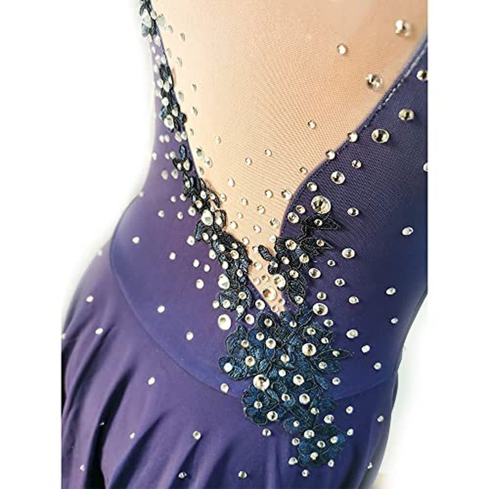 Blue Diamond Figure Skating Dress - Elegant Long Skirt Competition Costume for Ice Dancing & Performances | Perfect for Ice Shows, Competitions & Ballet on Ice