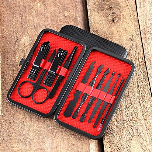 Professional Manicure & Pedicure Kit - 10-Piece Black Nail Care Set with Nail Clippers, Files & Travel Case | Perfect for Home Grooming, Salon Use & Travel Essentials (NC0509-H03)