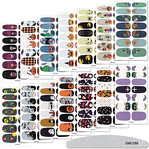 EBANKU 14 Sheets Halloween Nail Stickers - Pumpkin Spider Ghost Design, Self-Adhesive Nail Polish Strips for Women & Girls, DIY Nail Art Decoration | Perfect for Halloween Parties, Costume Events & Spooky Nail Designs