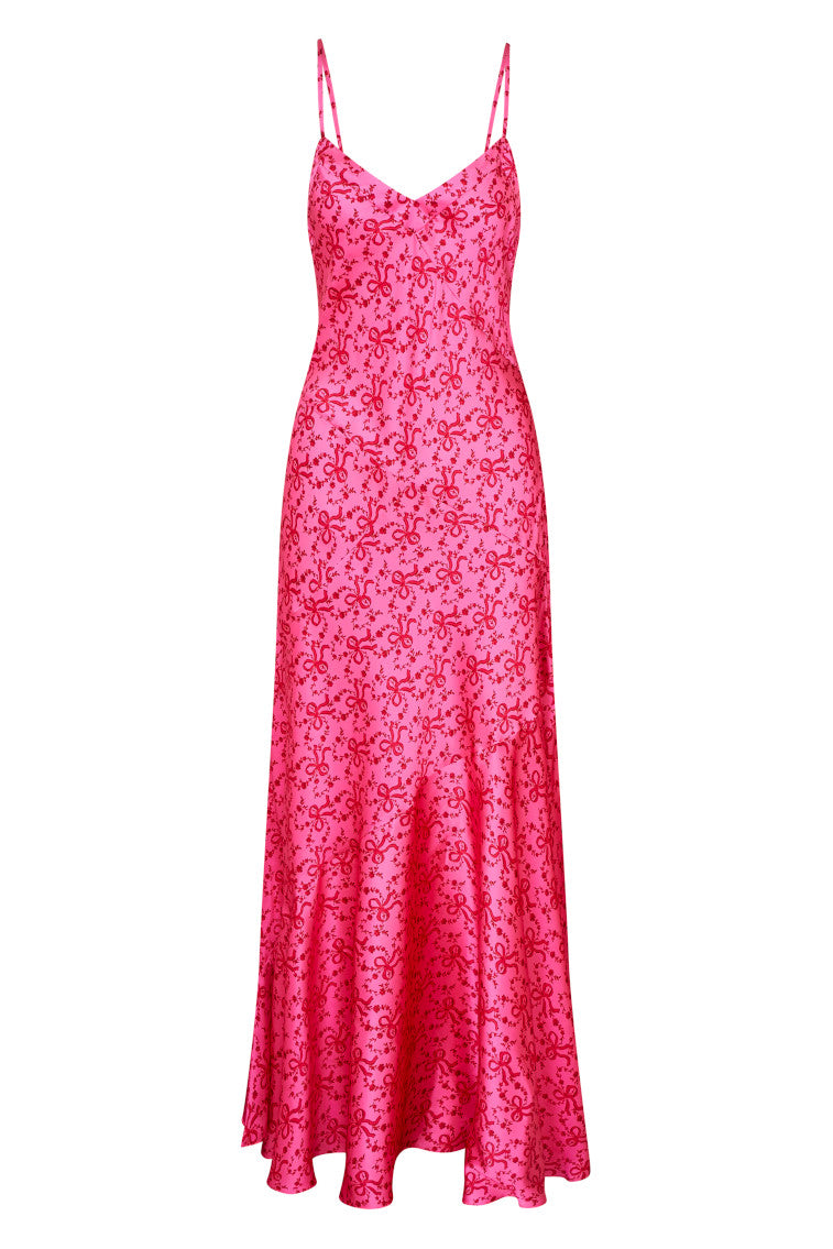 Azalea Silk Bow Printed Maxi Dress - Elegant Floral Summer Dress for Women | Perfect for Beach Vacations, Weddings & Date Nights