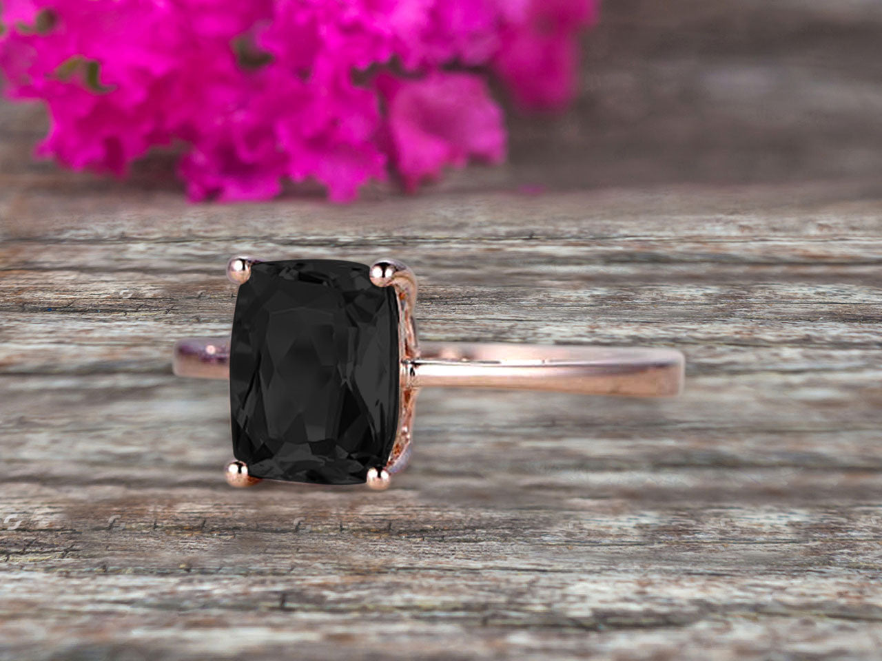 10K Rose Gold Cushion Cut Black Diamond Moissanite Engagement Ring - Solitaire Promise Ring for Women, Anniversary Gift for Her, Personalized Bridal Jewelry - Perfect for Proposals, Weddings & Special Occasions