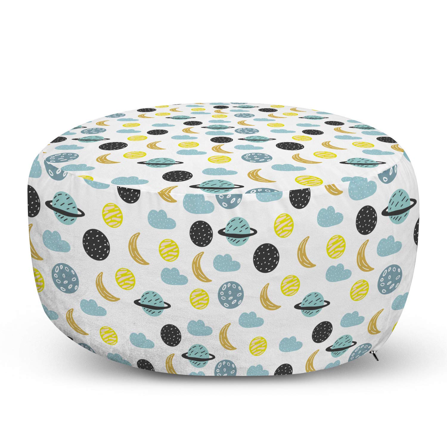 Ambesonne Moon Ottoman Pouf with Crescent Planets & Clouds Pattern - Soft Decorative Foot Rest with Removable Cover for Living Room & Bedroom - Boho Chic Home Decor Accent for Cozy Reading Nook or Nursery