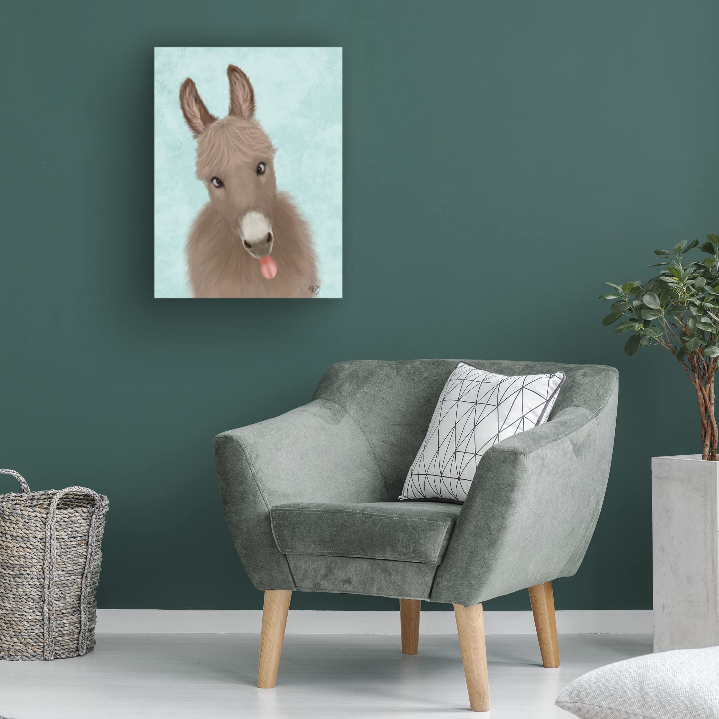 Funny Farm Donkey 2 Canvas Wall Art by Fab Funky - Whimsical Animal Painting for Living Room, Nursery & Farmhouse Decor