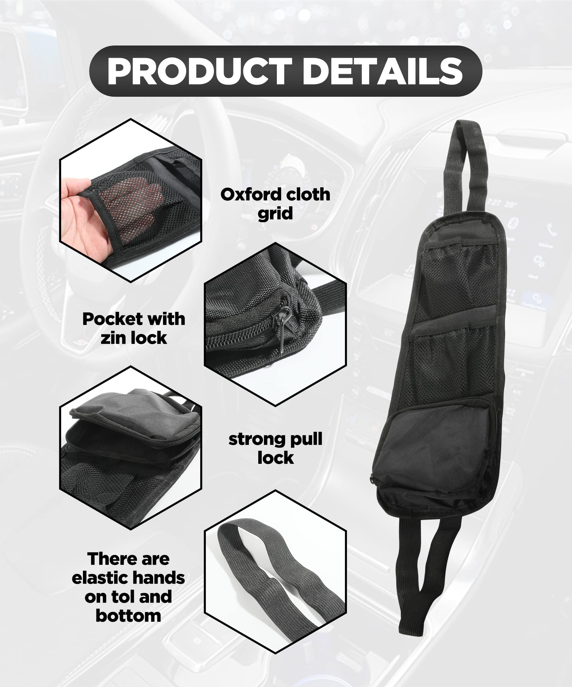 ESEWALAS Car Seat Organizer Hanging Bag - Multifunctional Mesh Storage Pocket for Phones, Drinks, Wallets & Glasses - Auto Seat Side Organizer (Black, 1PC) - Perfect for Road Trips, Commuting & Family Travel