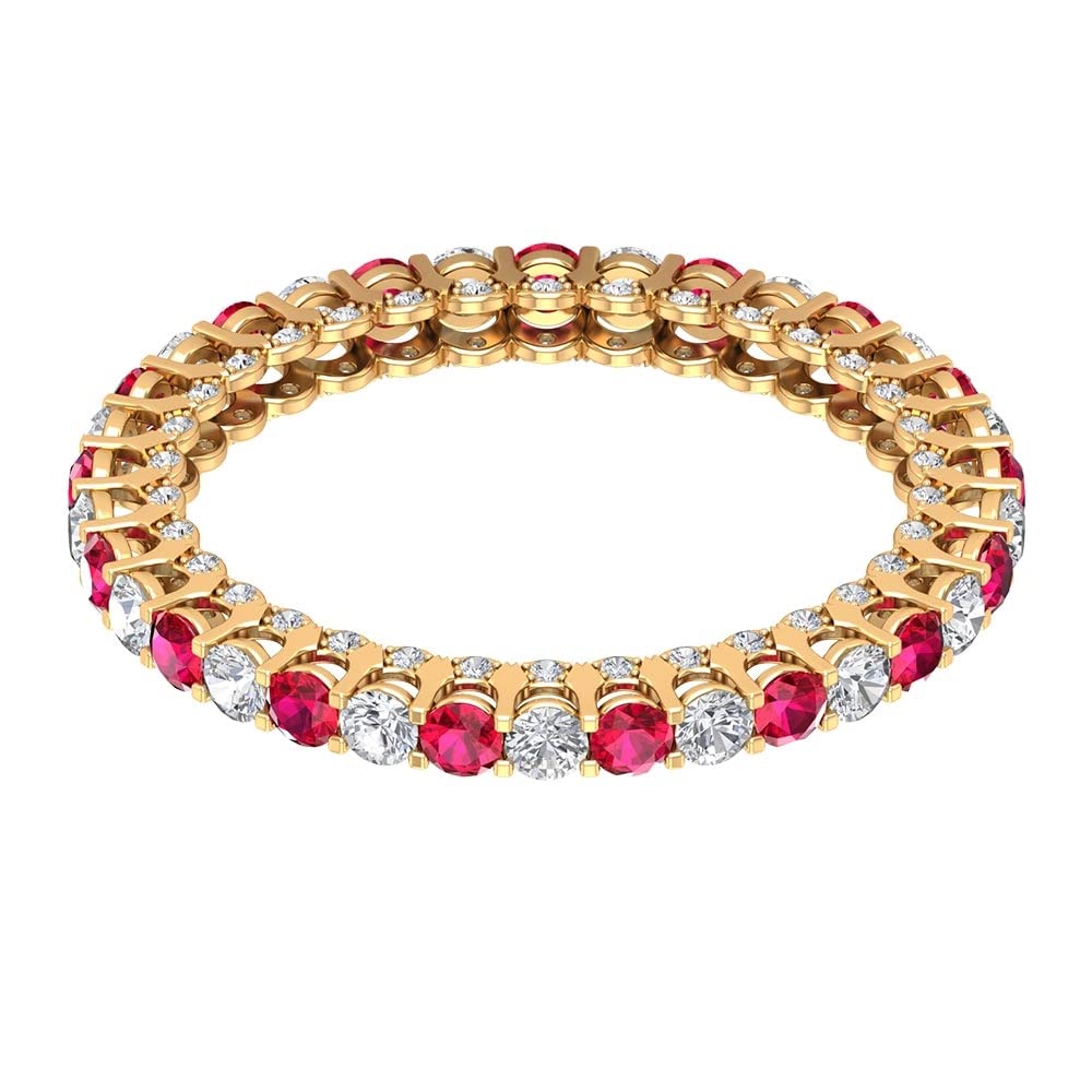 1.50 CT Lab-Created Ruby & Diamond Ring in 14K Solid Gold, Elegant Eternity Band with Alternating Gemstones for Weddings, Anniversaries & Special Occasions