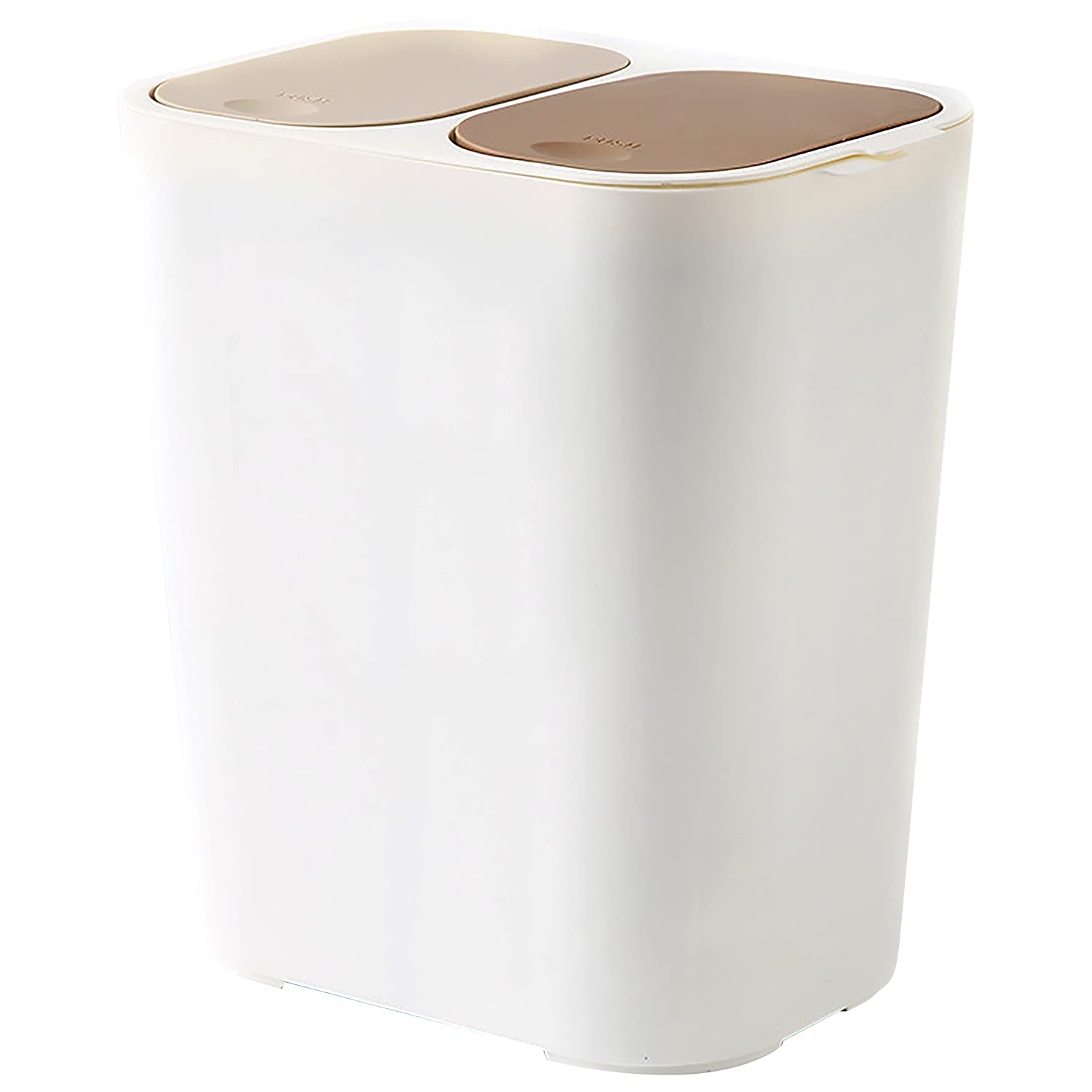 Dual Compartment Trash Can - Nordic Style Kitchen & Recycling Bin with Separate Pop-Up Lids - Slim 10.2x7.1x13.2in White Garbage Can for Home, Office & Dorm Organization