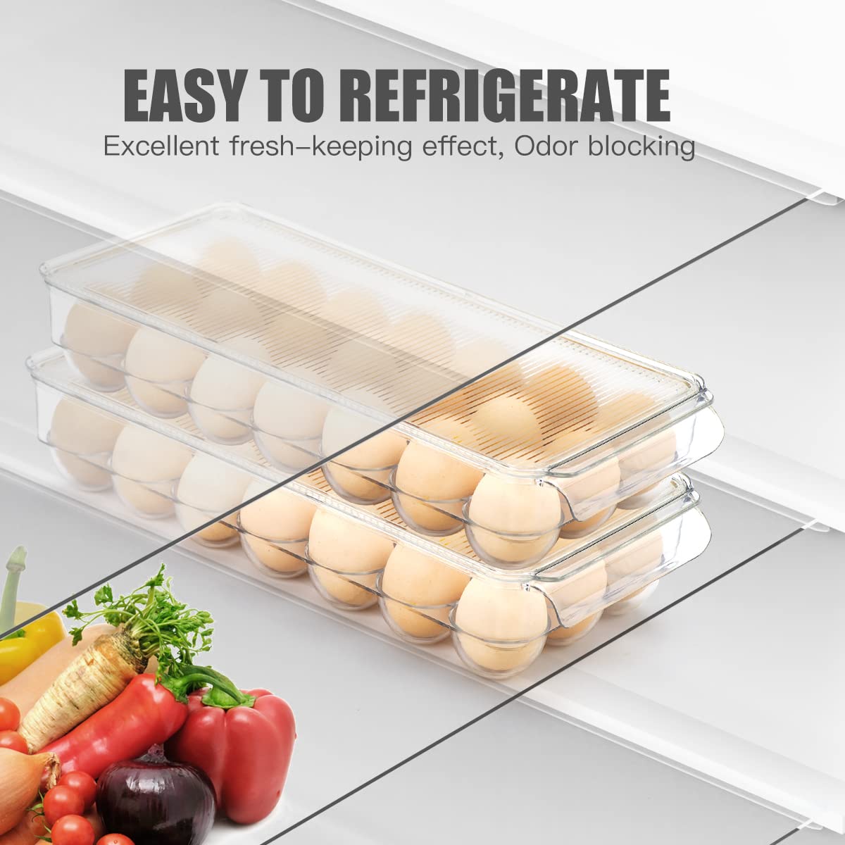 Egg Tray for Refrigerator with Lid - 21 Egg Holder Organizer, Plastic Egg Storage Container for Fridge Bins - Perfect for Kitchen Organization, Breakfast Meal Prep & Fresh Egg Storage (1 Pack, Holds 21 Eggs)
