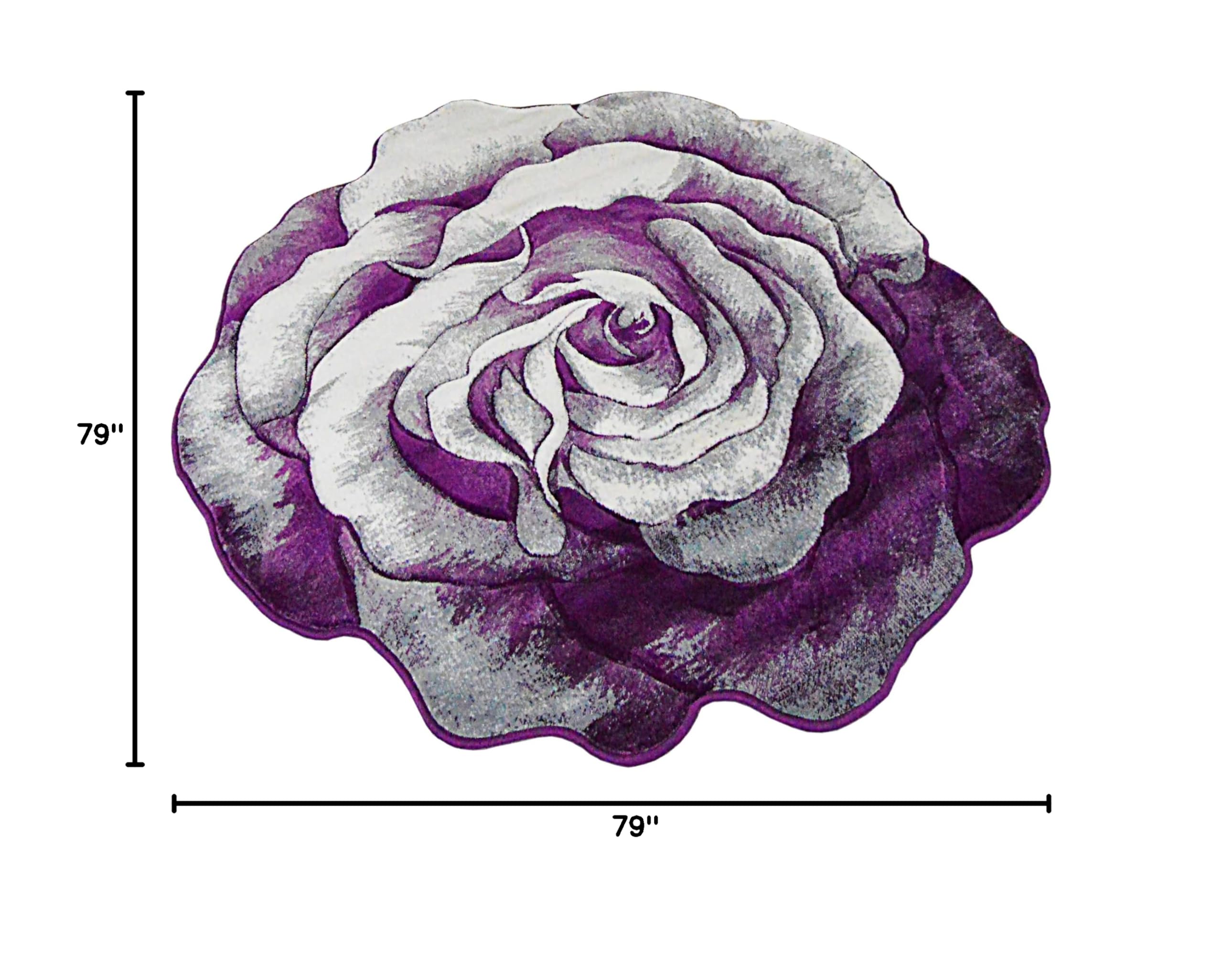 6ft Round Rose Flower Shaped Plush Area Rug - Soft Girly Circle Carpet for Bedroom, Living Room Floor Decor | Perfect for Boho Chic Home, Nursery & Dorm Room (304 Purple)