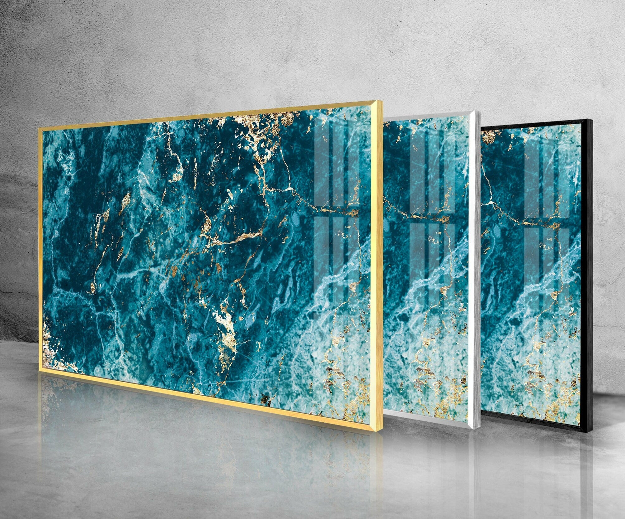 Blue Turquoise Marble Glass Wall Art - Handmade Modern Home Decor for Living Room, Bedroom & Office - Elegant Glass Wall Hangings for Interior Design
