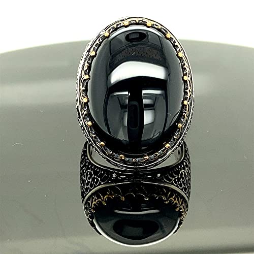 Handmade Onyx Stone Men's Ring - 925 Sterling Silver Ottoman Jewelry, Big Oval Black Onyx Ring for Men, Unique Gift for Him - Perfect for Weddings, Anniversaries & Special Occasions