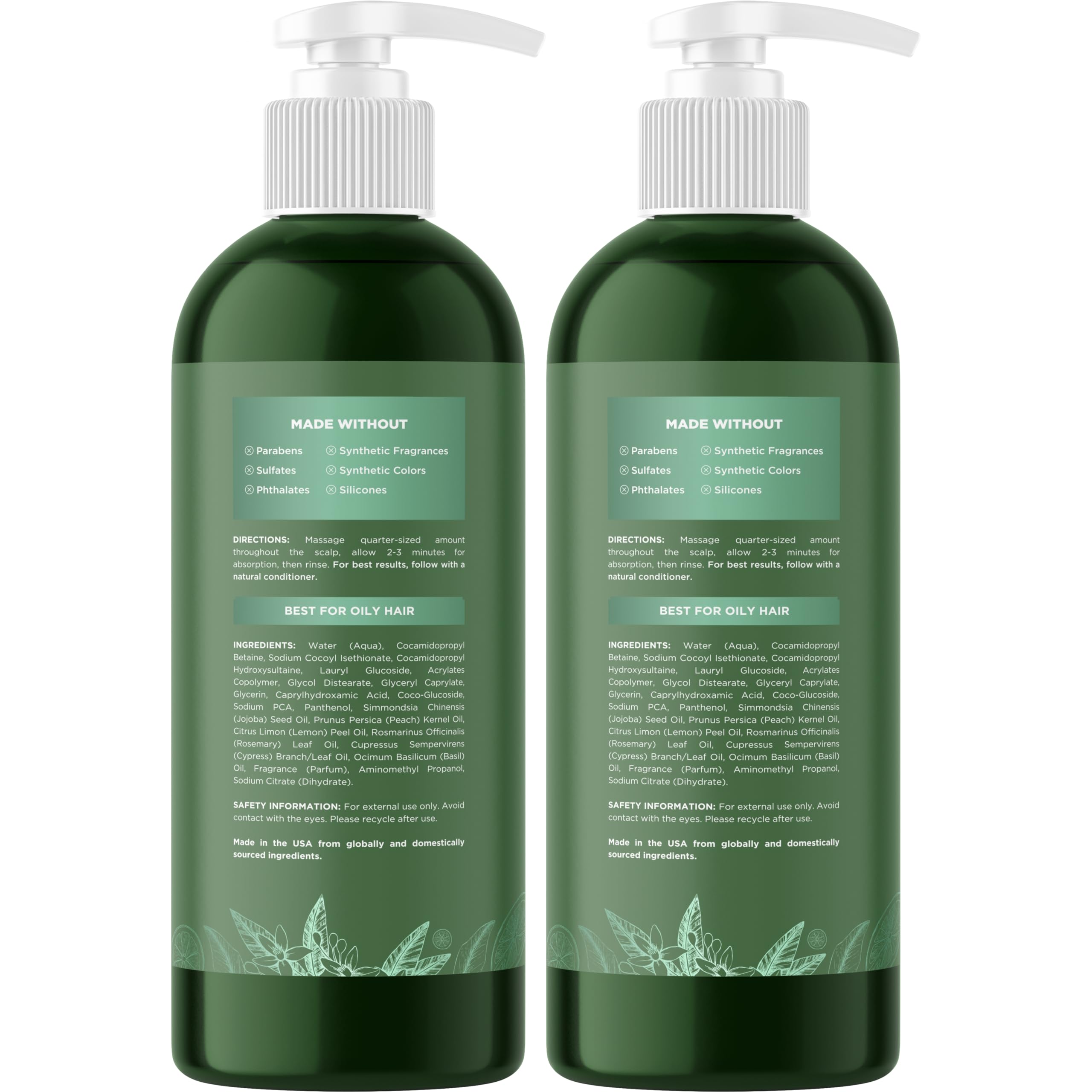 Clarifying Shampoo for Oily Hair & Scalp - Deep Cleansing Shampoo with Rosemary Oil to Remove Buildup - Vegan, Sulfate & Paraben Free Degreasing Shampoo for Greasy Hair (2 Pack) - Perfect for Daily Use & Color-Treated Hair
