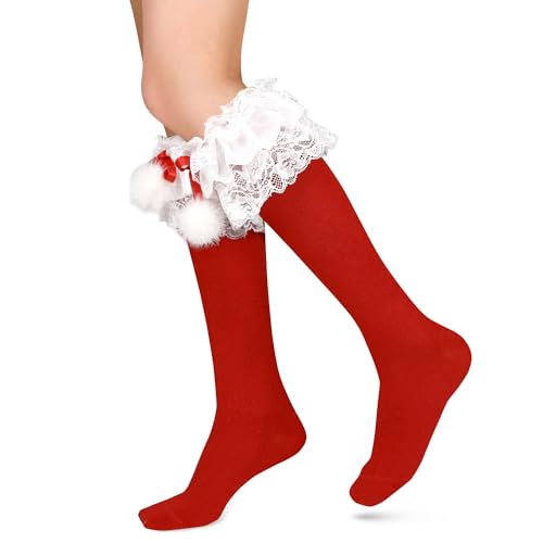 Red Pom Pom Ruffle Socks