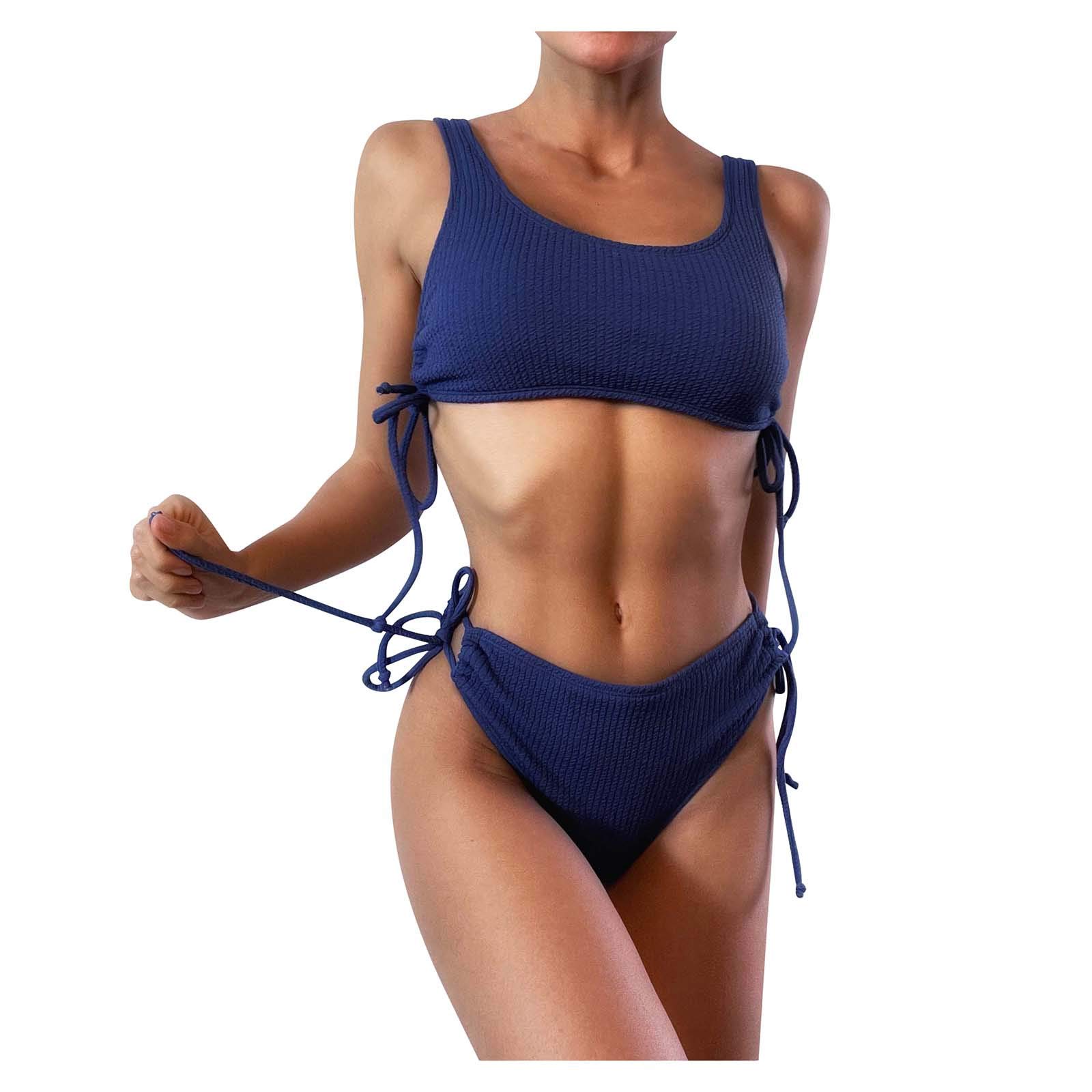 Women's Push Up Lace Bikini Set - Padded Swimwear for Beach & Pool - Sexy Solid Color Two Piece Bathing Suit for Summer Vacation, Tropical Getaway and Swim Parties