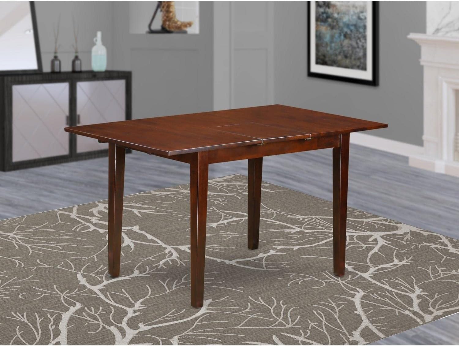 Modern Mahogany Dining Table 32x60 Inch with Butterfly Leaf - Picasso Style Rectangle Kitchen Table by East West Furniture | Perfect for Small Spaces, Family Meals & Dinner Parties
