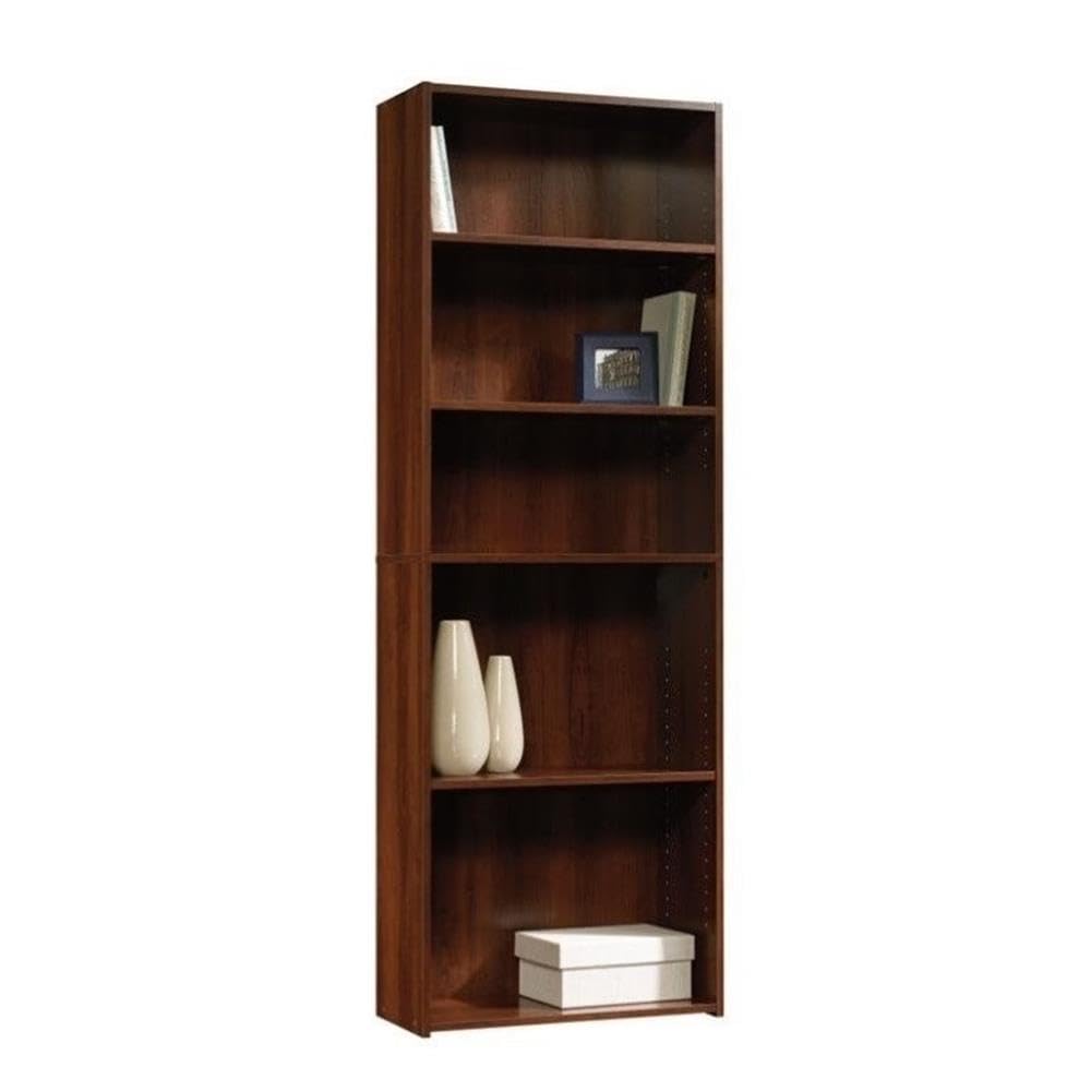 Home Square 5-Shelf Engineered Wood Bookcase Set in Brook Cherry (Set of 2) - Sturdy Bookshelf for Living Room, Office & Bedroom Storage