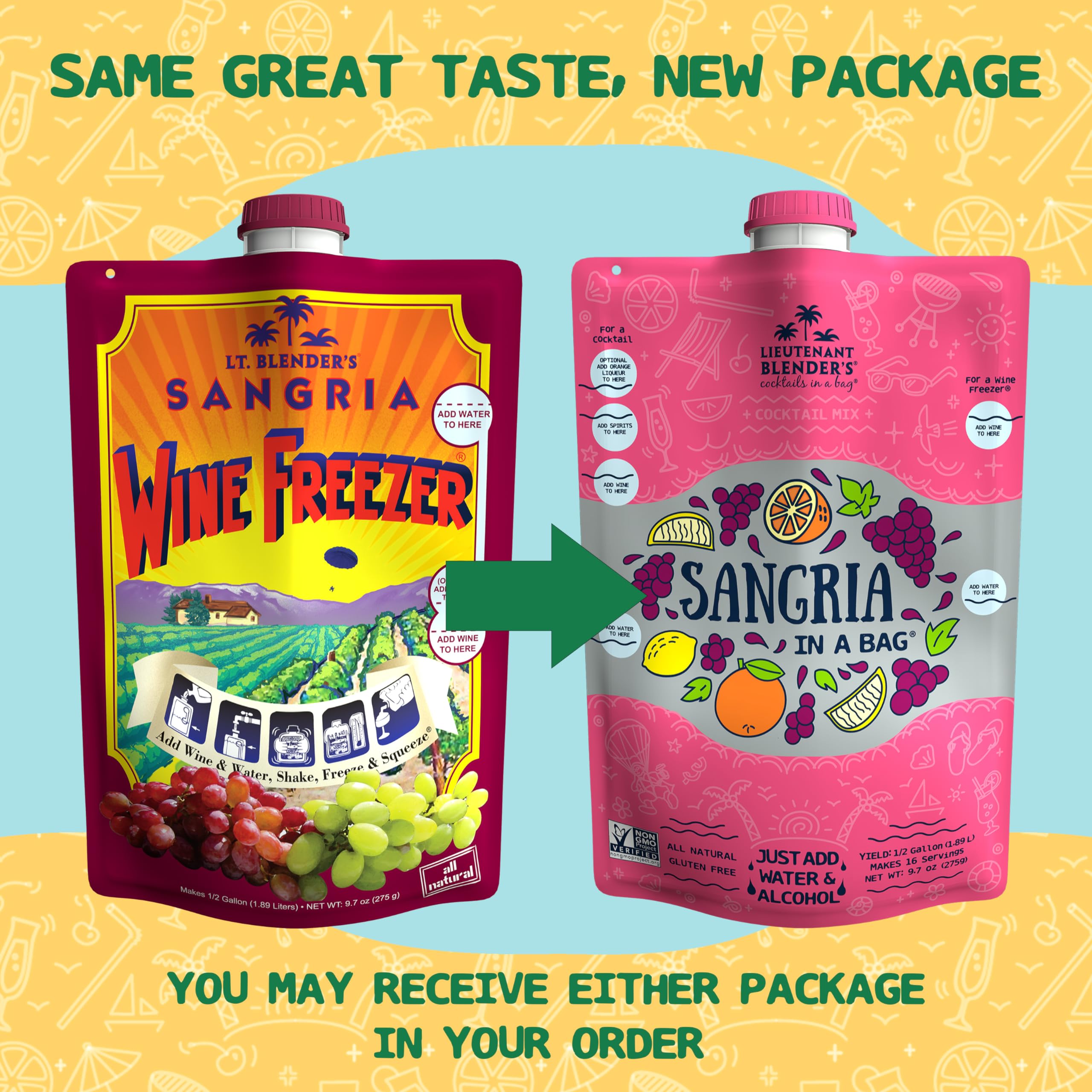 Lt. Blender's Sangria in a Bag – Premium Wine Slushie Mix – Makes 1/2 Gallon Frozen Red Sangria – Non-GMO, Easy Mix with Wine, Liquor or Mocktail – Perfect for Parties, BBQs & Summer Gatherings (Pack of 3)