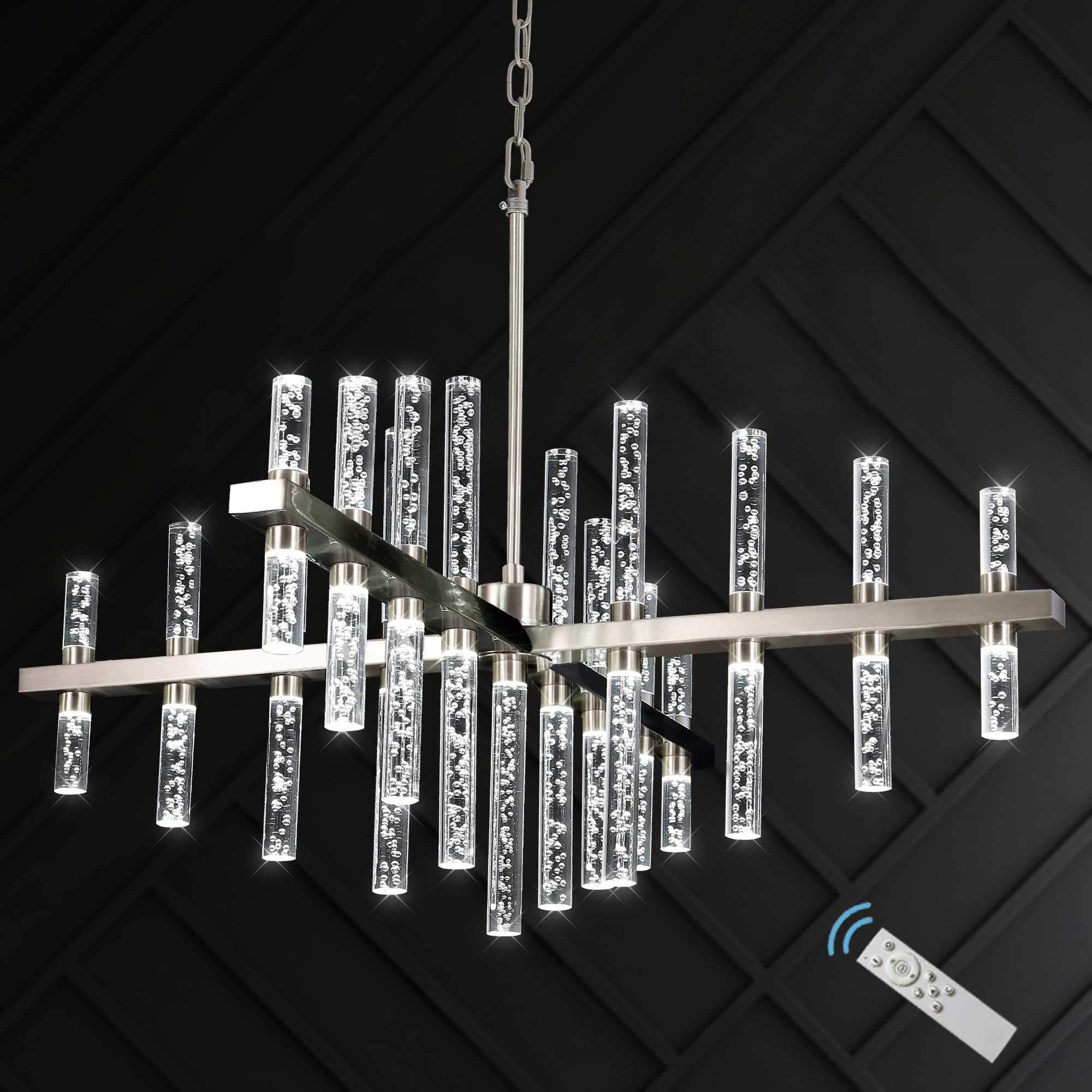 MEEROSEE Modern LED Chandelier Lighting - 33-Light Dimmable Pendant Fixture with Acrylic Shade in Satin Nickel - Contemporary Island Chandelier for Dining Room & Living Room (Cool White, D31.5