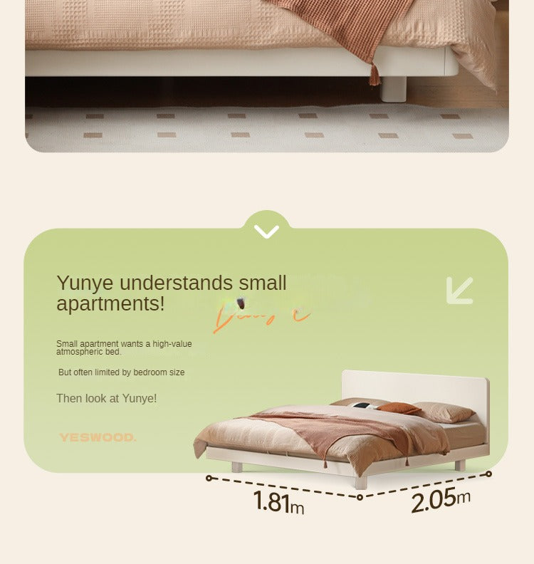 Modern Simple Cream Style Poplar Solid Wood Bed - Queen Size, Sturdy & Elegant for Master Bedroom, Guest Room, or Dormitory