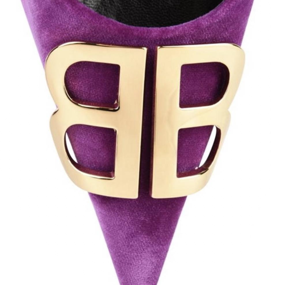 Balenciaga Purple Velvet BB Heels - Women's Luxury High Heel Pumps for Party, Wedding & Evening Events