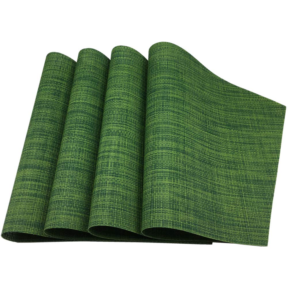 Non-Slip Woven Vinyl Placemats Set of 4 - Heat-Resistant, Washable & Easy Clean Round Table Mats for Dining (Seaweed Green) | Perfect for Family Dinners, Parties & Restaurant Use