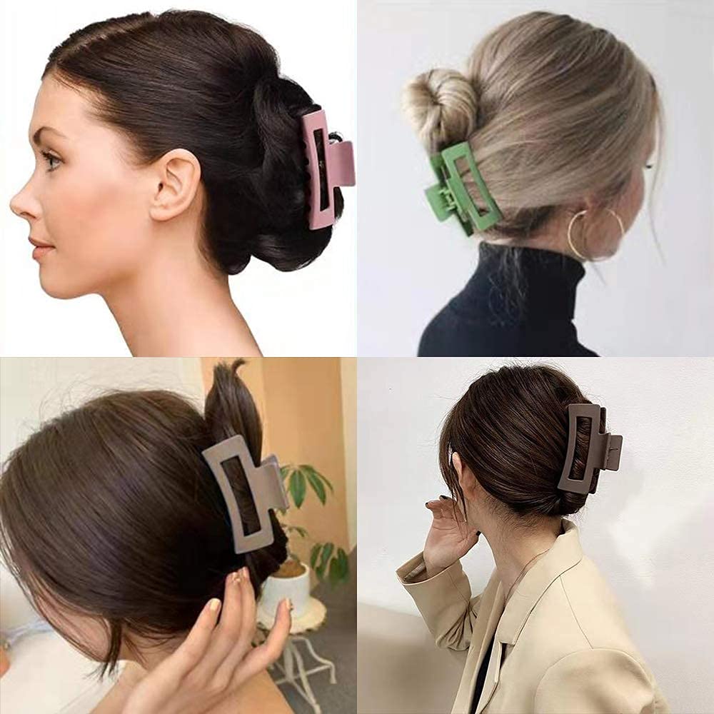 MINTA Women's Thick Rectangle Claw Clip - 5 Color Jumbo Hair Clips with Strong Hold, Matte Finish Banana Clips for Women & Girls - Perfect for Ponytails, Buns & Everyday Hairstyles