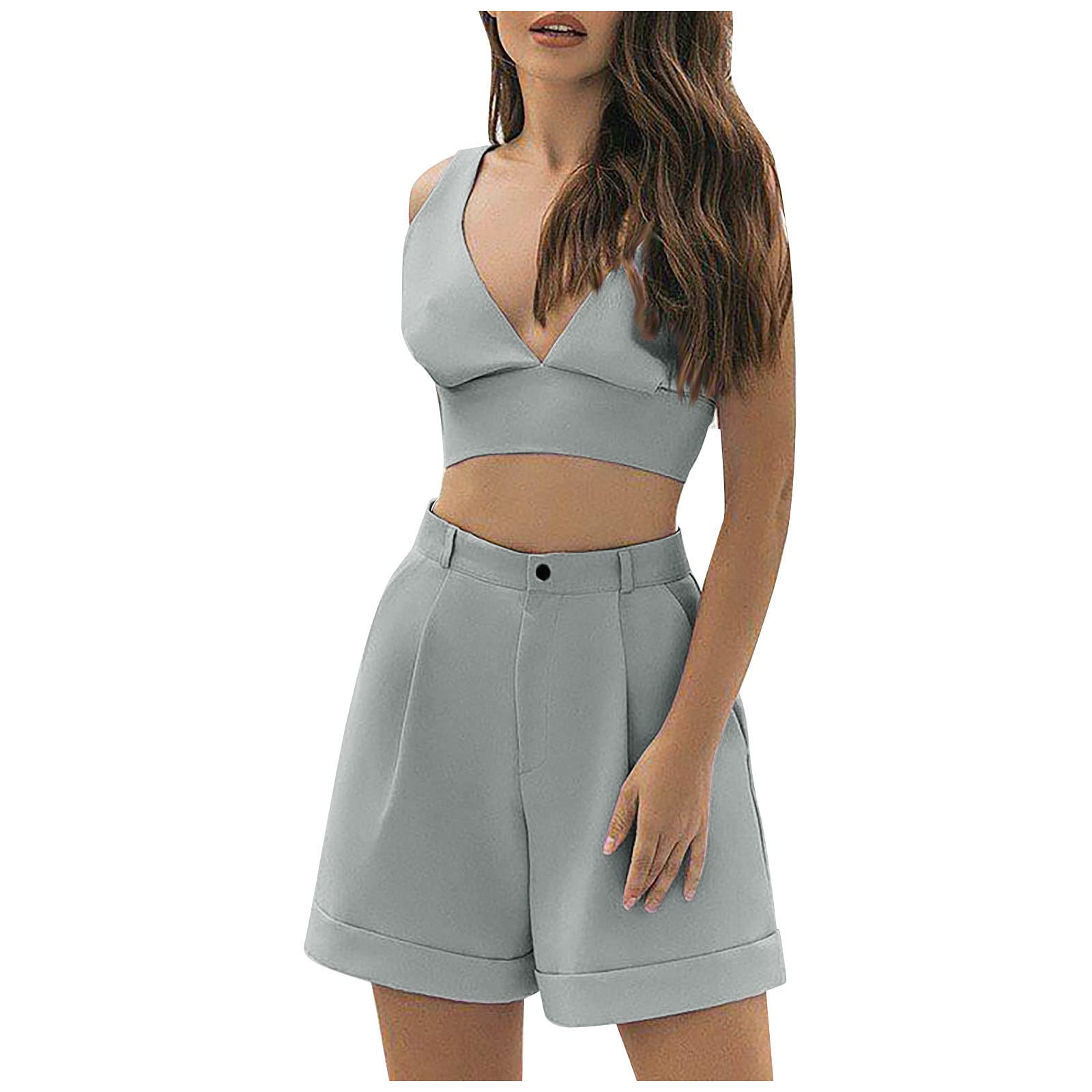 Sexy Women's 2-Piece Sleeveless Crop Top and Shorts Set - Rave, Disco & Maid Outfit for Parties, Cosplay & Summer Fashion
