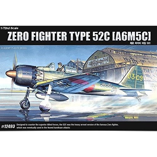 1/72 Scale Academy 12493 A6M5C Zero Fighter Type 52C Model Kit - WWII Japanese Aircraft for Collectors & Hobbyists | Perfect for Display, Military History Enthusiasts & Scale Model Building Projects