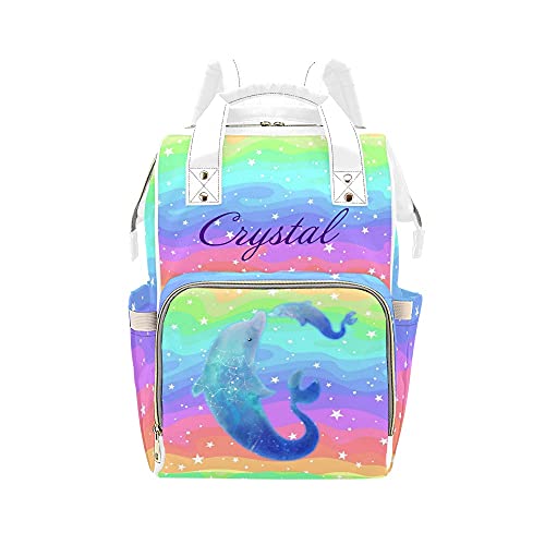 **Personalized Rainbow Star Dolphin Diaper Backpack - Custom Name Mommy Nursing Bag, Baby Nappy Backpack for Travel & Daycare - Perfect Gift for Moms & Girls (Ideal for Outings, Shopping & Baby Essentials)**