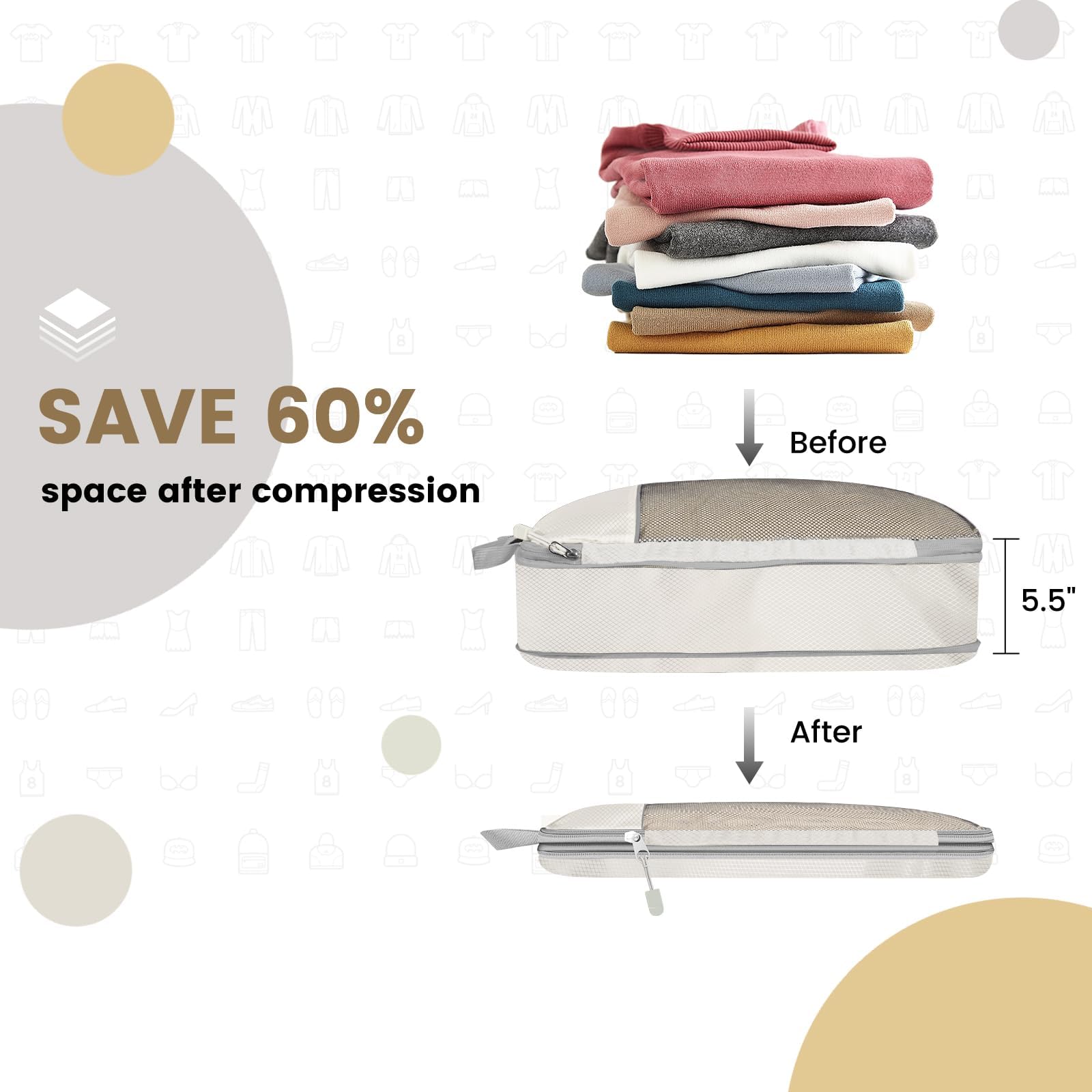 6-Piece Expandable Packing Cubes Set - Durable Travel Organizers with Compression for Luggage & Suitcases (Multicolor) - Perfect for Business Trips, Vacations & Weekend Getaways