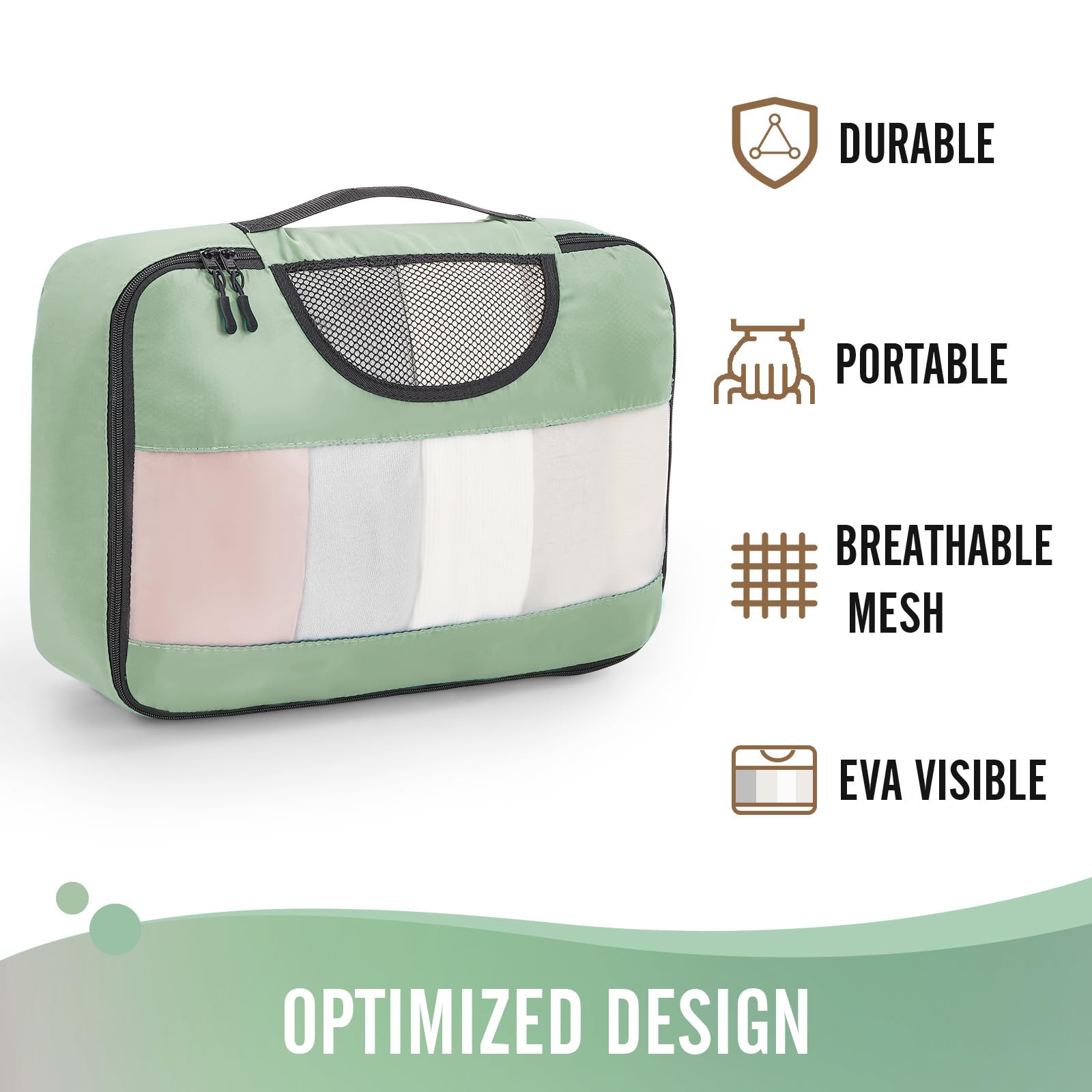 Veken 6-Piece Packing Cubes Set for Suitcases - Travel Organizer Bags in 4 Sizes (XL, L, M, S) - Matcha Green - Perfect for Carry-On Luggage, Business Trips & Vacation Packing