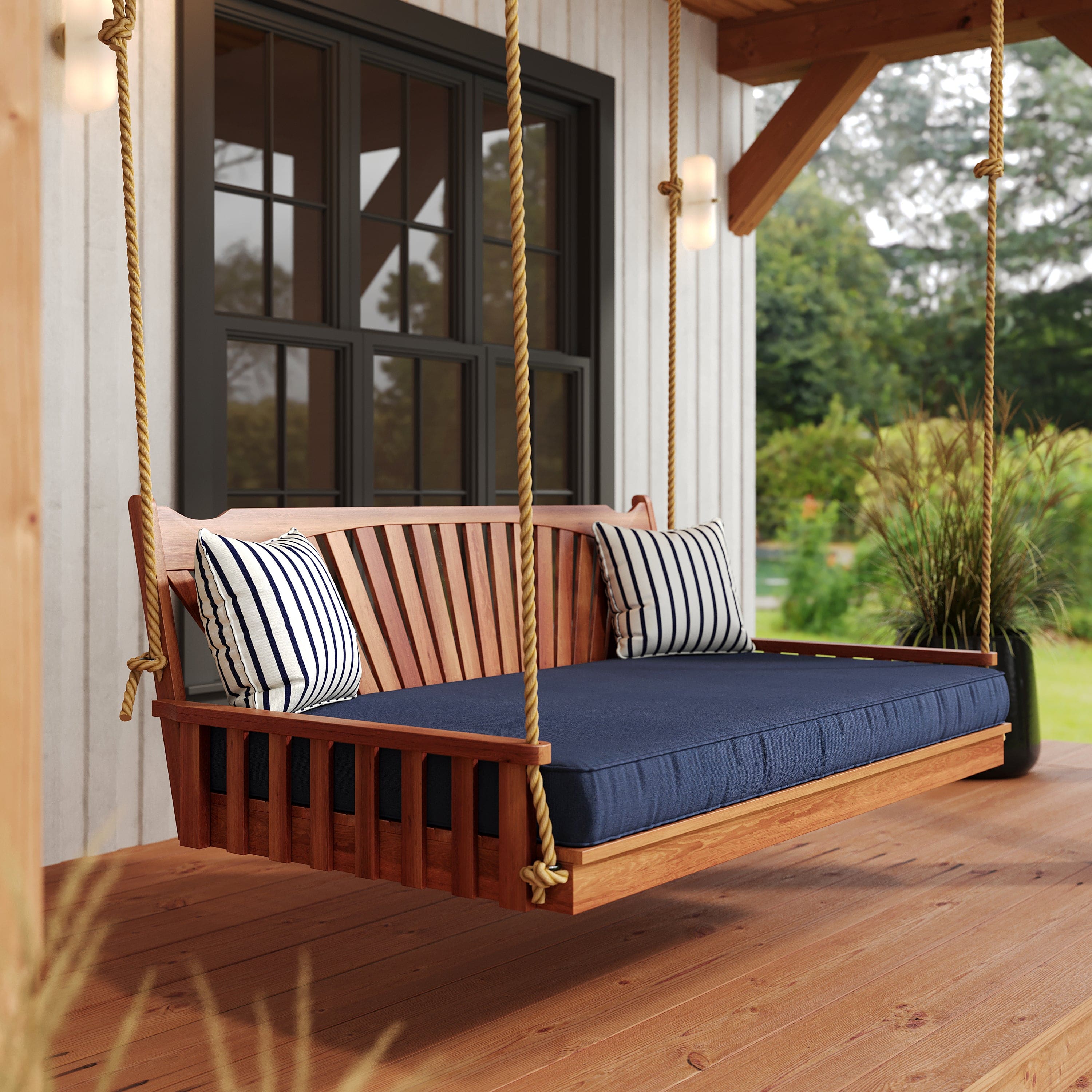 Keystone Amish Co. 6 Foot Sunburst Red Cedar Swing Bed with Natural Stain - Perfect for Outdoor Patio, Garden, or Porch Relaxation
