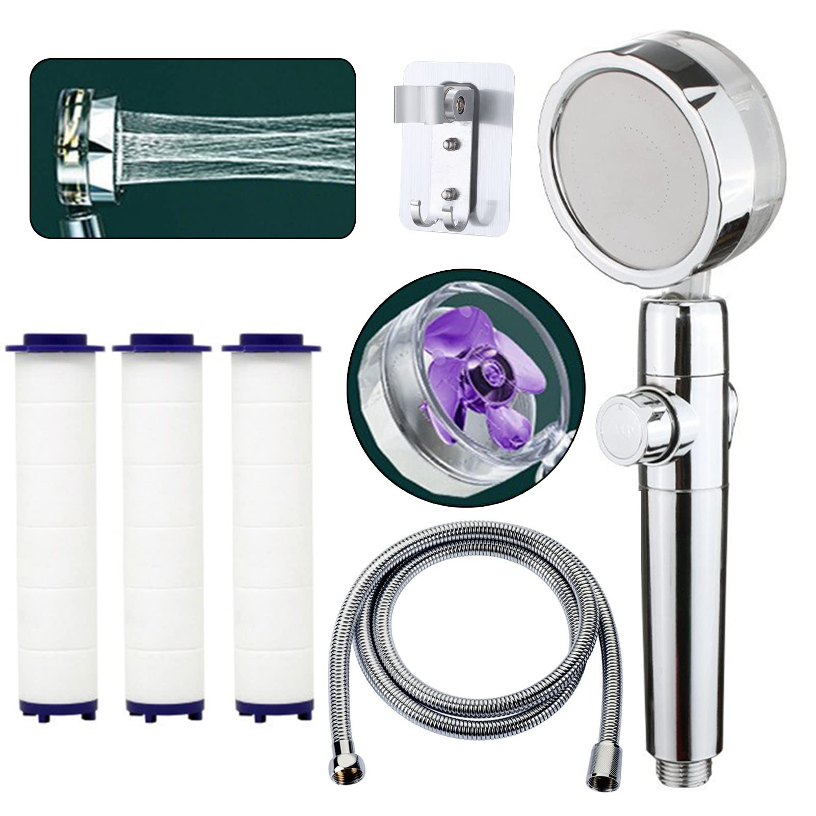 Turbocharged Shower Head with 3 Filters - High Pressure Spa Massage Shower Head, 360° Rotating Handheld Power Shower Nozzle for Relaxing Bath Experience | Perfect for Home Spa, Bathroom Upgrade & Water Saving