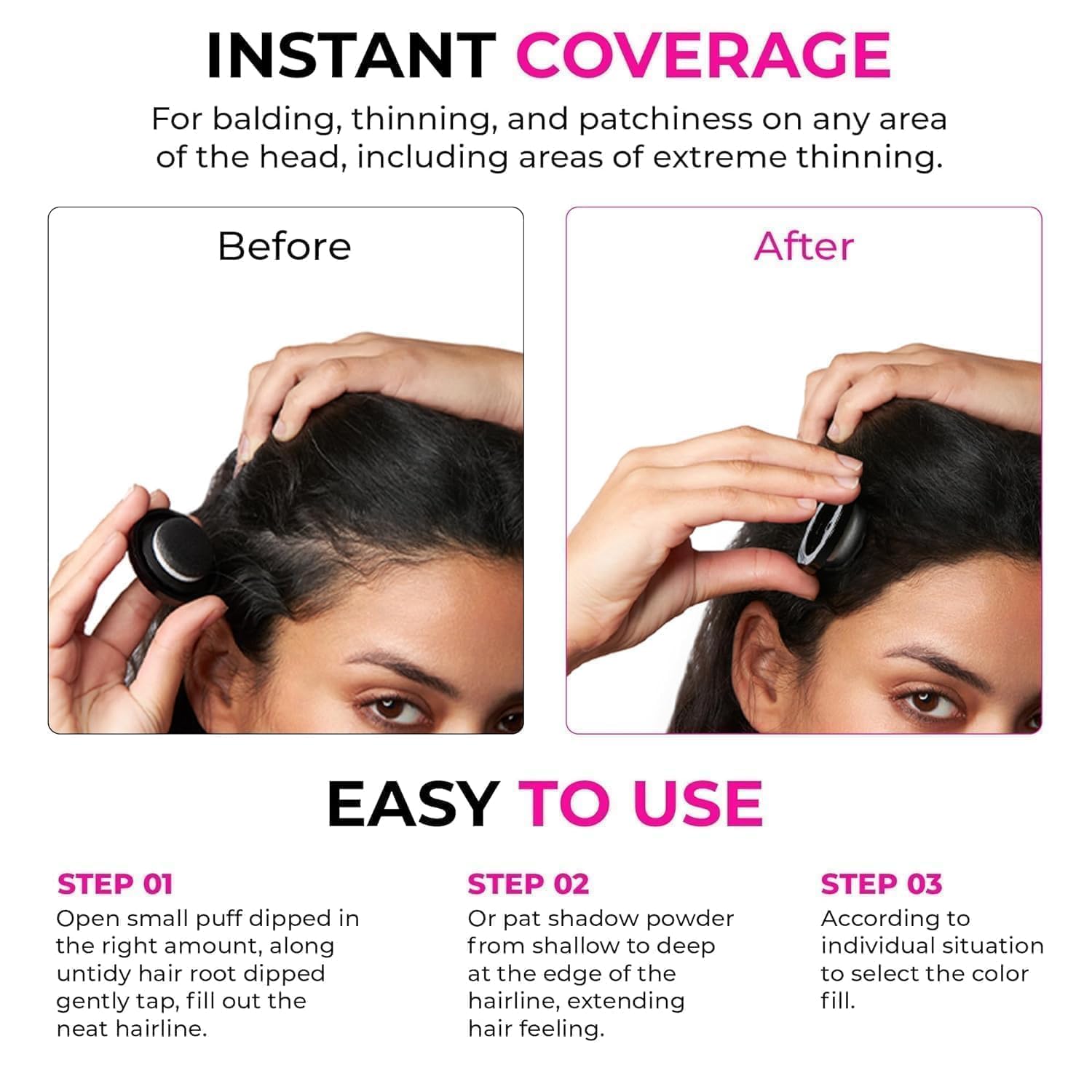 Natural Hairline Powder & Shading Sponge Pen - Quick Root Touch-Up, Eyebrow Stamp & Hairline Shadow Powder Stick (40G) - Perfect for Covering Gray Roots, Thinning Hair & Creating Fuller Hairlines at Home or On-The-Go
