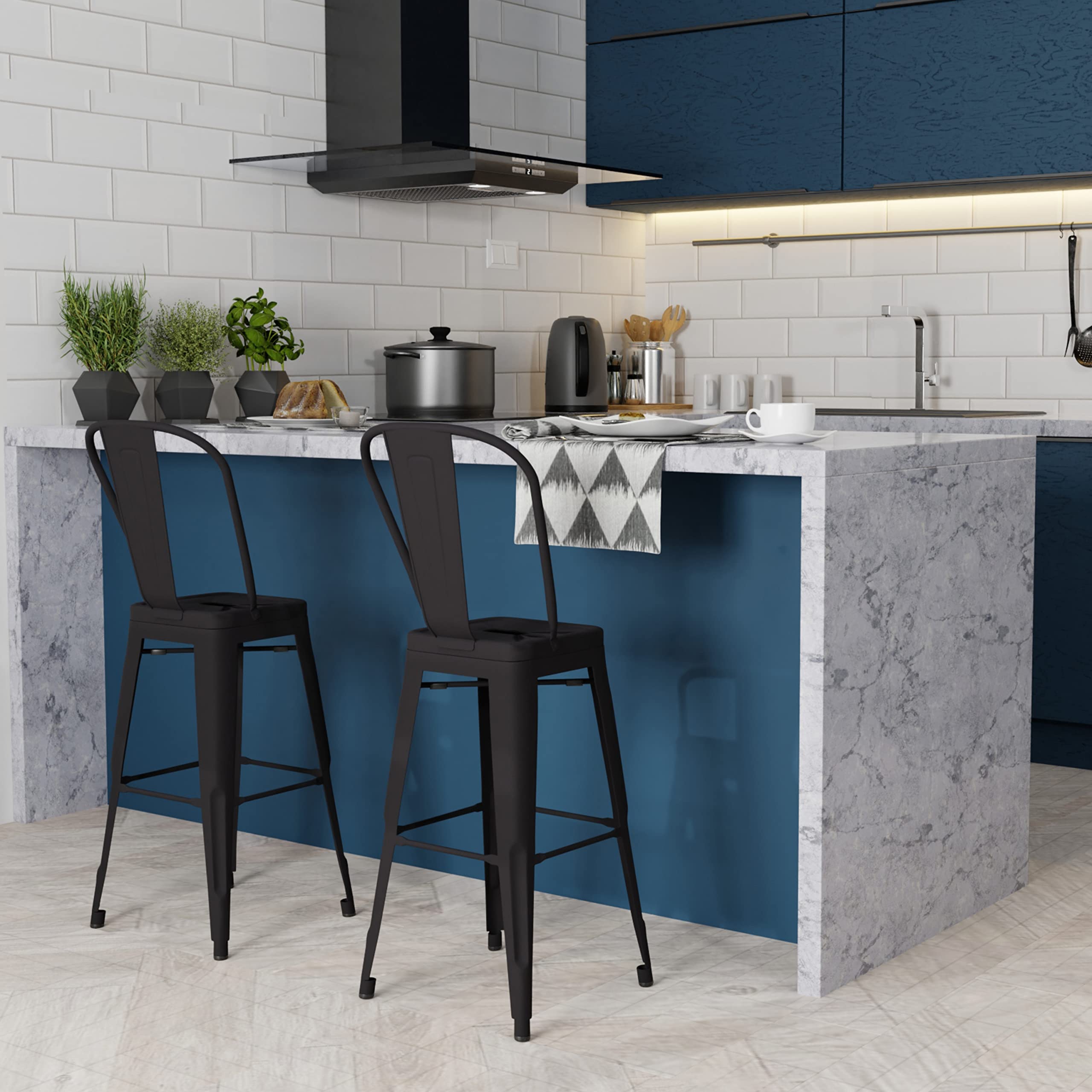SIMPLIHOME Fletcher Industrial 24 Inch Metal Counter Height Bar Stools (Set of 2) - Black Metal Stools for Kitchen Island, Breakfast Bar & Dining Room - Modern Industrial Style Counter Stools for Home & Restaurant Use