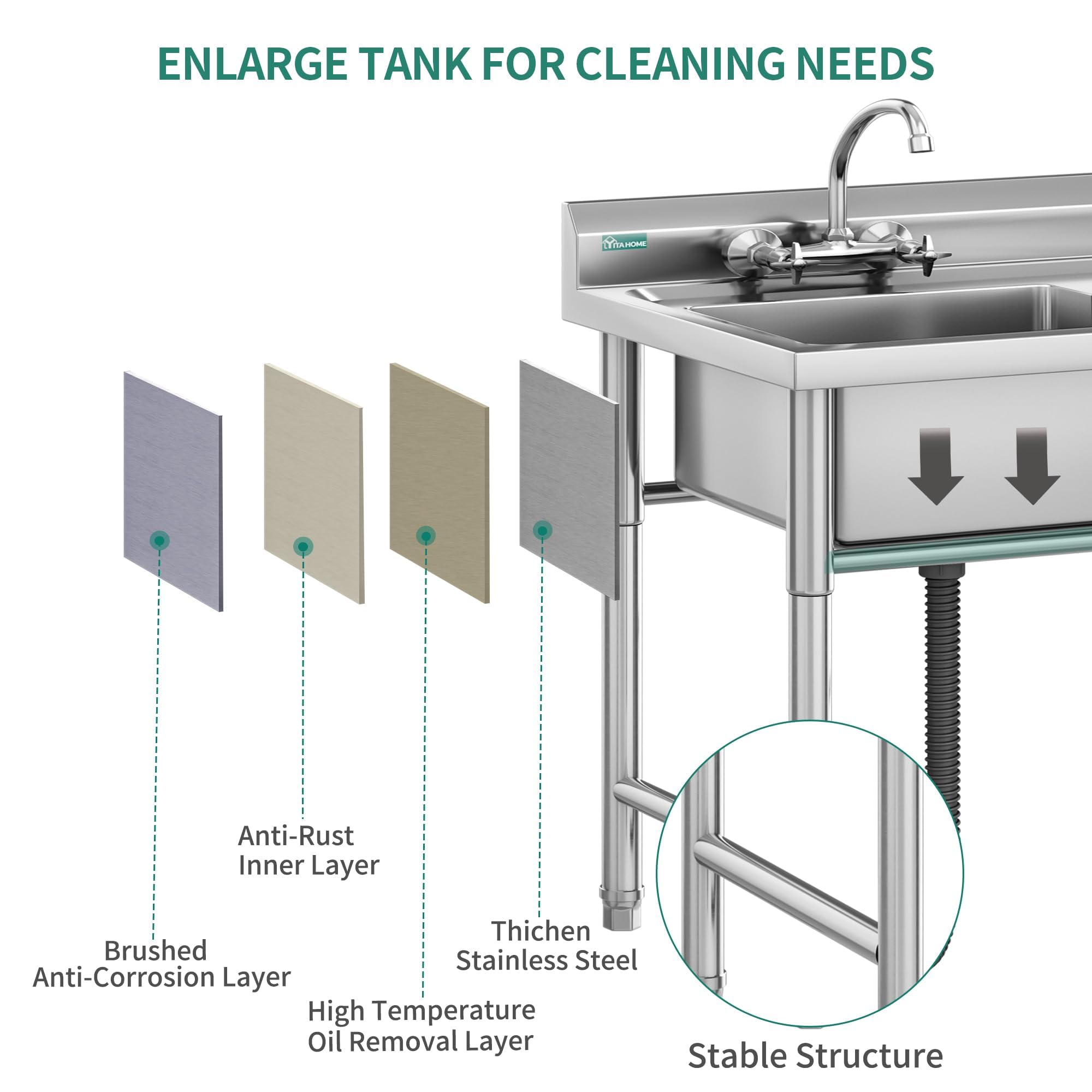 YITAHOME 29 Inch NSF Certified Stainless Steel Utility Sink - Single Bowl Free Standing Commercial Kitchen Sink with Drain Pipe - Perfect for Laundry Room, Bathroom, Farmhouse, Garage, Indoor & Outdoor Use