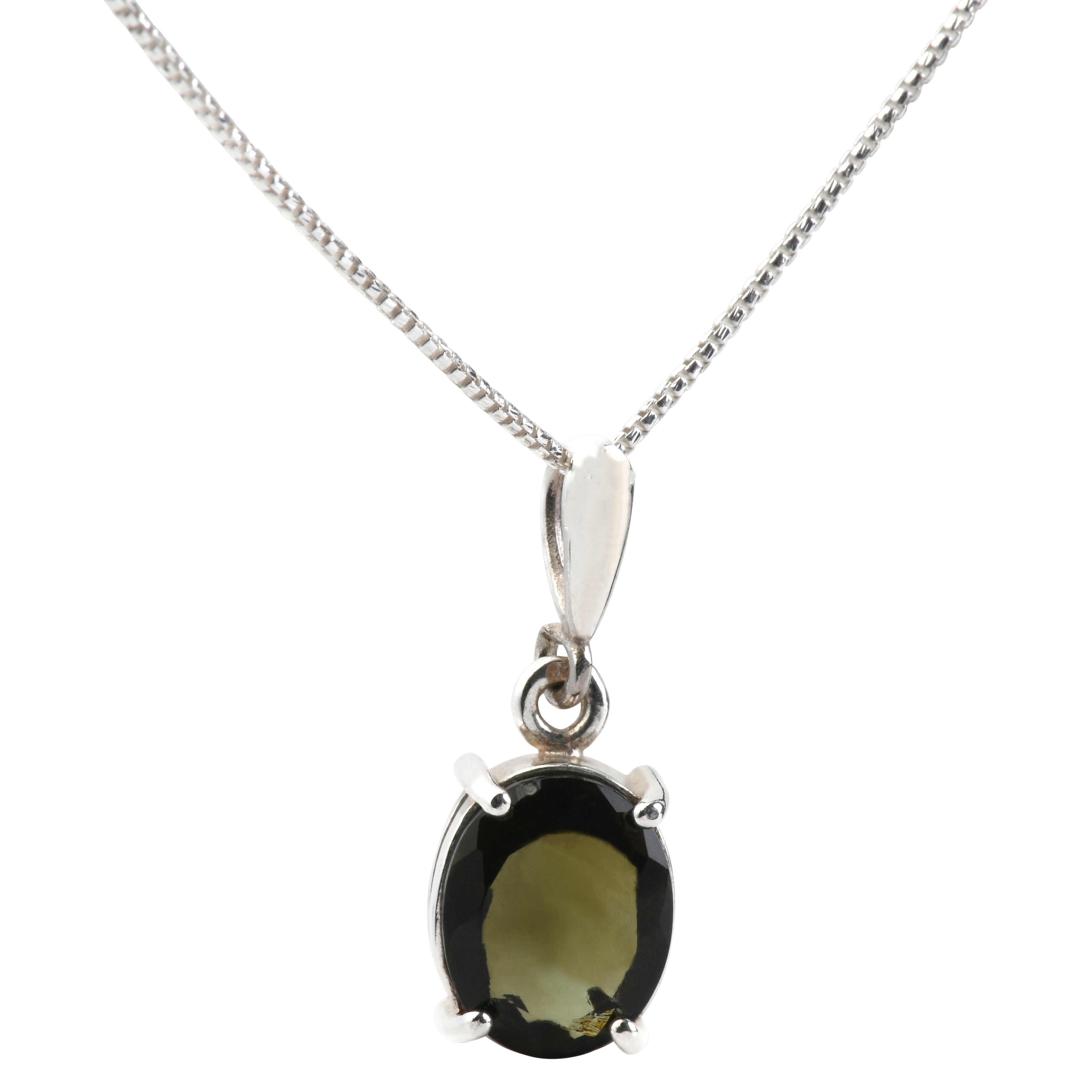 Genuine Moldavite Faceted Oval Pendant in 925 Sterling Silver - Perfect for Spiritual Jewelry, Crystal Healing & Unique Gift Giving