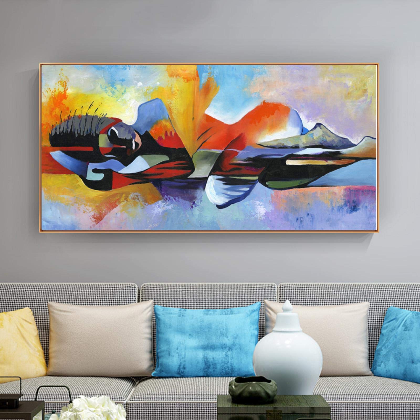 Contemporary Oversized Buddha Wall Art - Abstract Oil Painting Canvas Print 76x183cm (30x72in) Framed - Perfect for Living Room, Meditation Space & Spiritual Decor